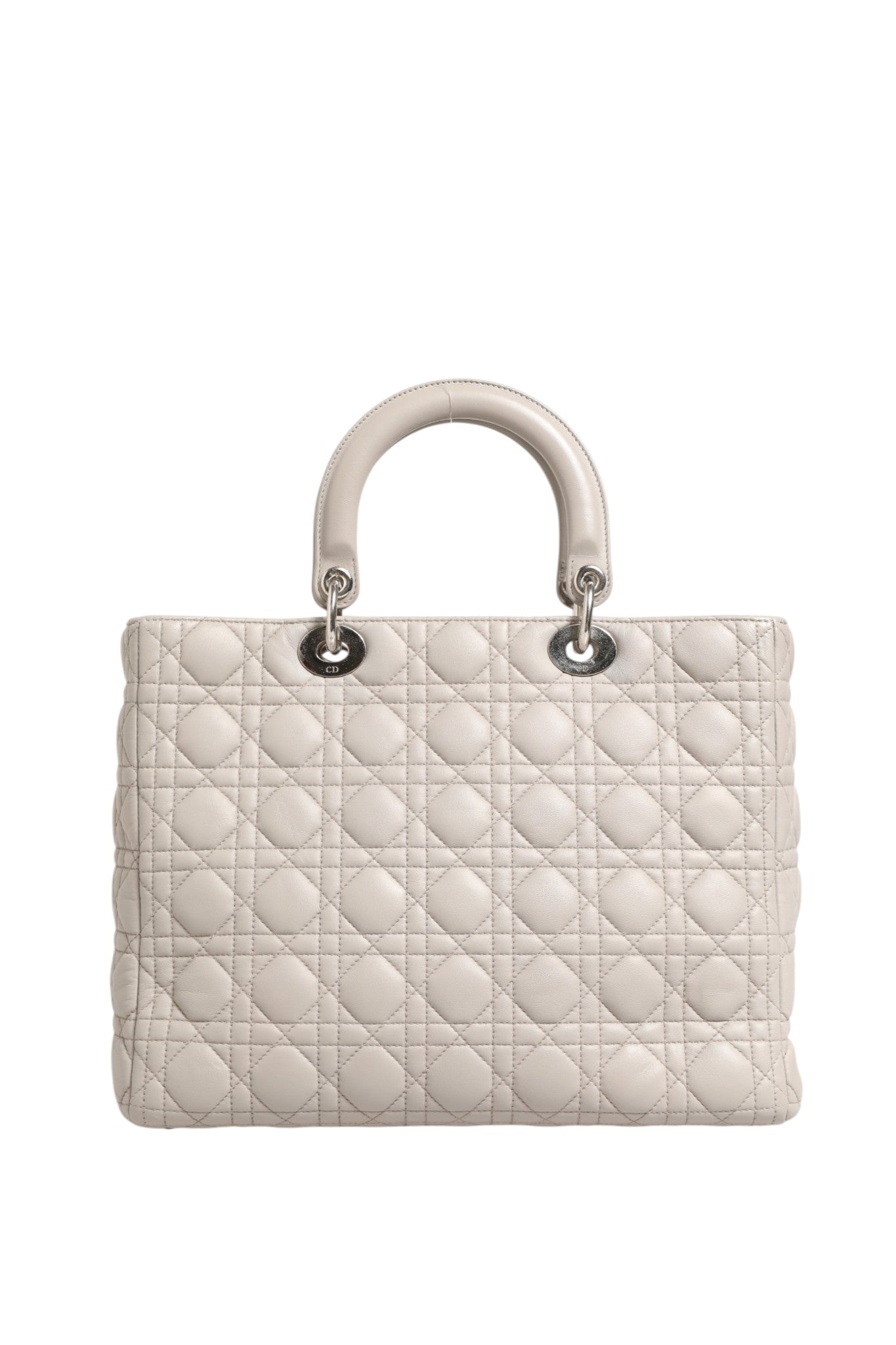 Pre-Owned Christian Dior Lady Dior Large Grey Cannage Lambskin Bag Gray Women's AB (Very Good — between Lightly Used and Used)