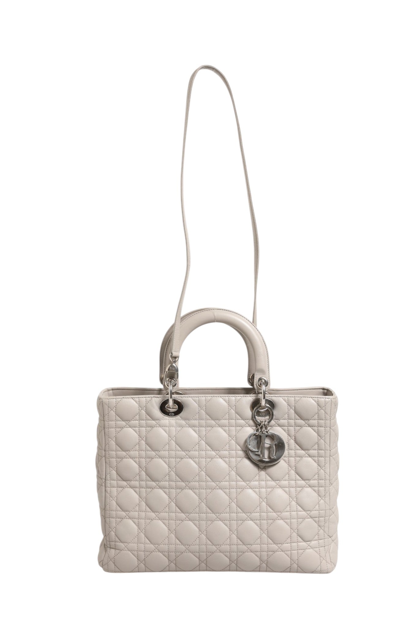 Pre-Owned Christian Dior Lady Dior Large Grey Cannage Lambskin Bag Gray Women's AB (Very Good — between Lightly Used and Used)