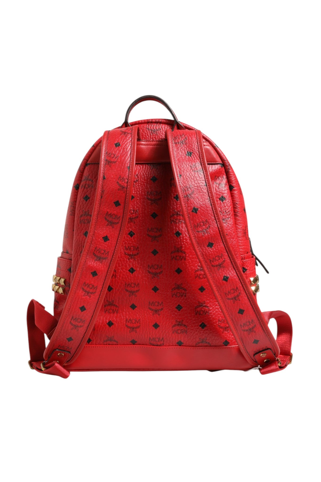 Pre-Owned MCM Medium Stark Studded Visetos Backpack - Red Red Women's B+ (Good — light signs of wear)
