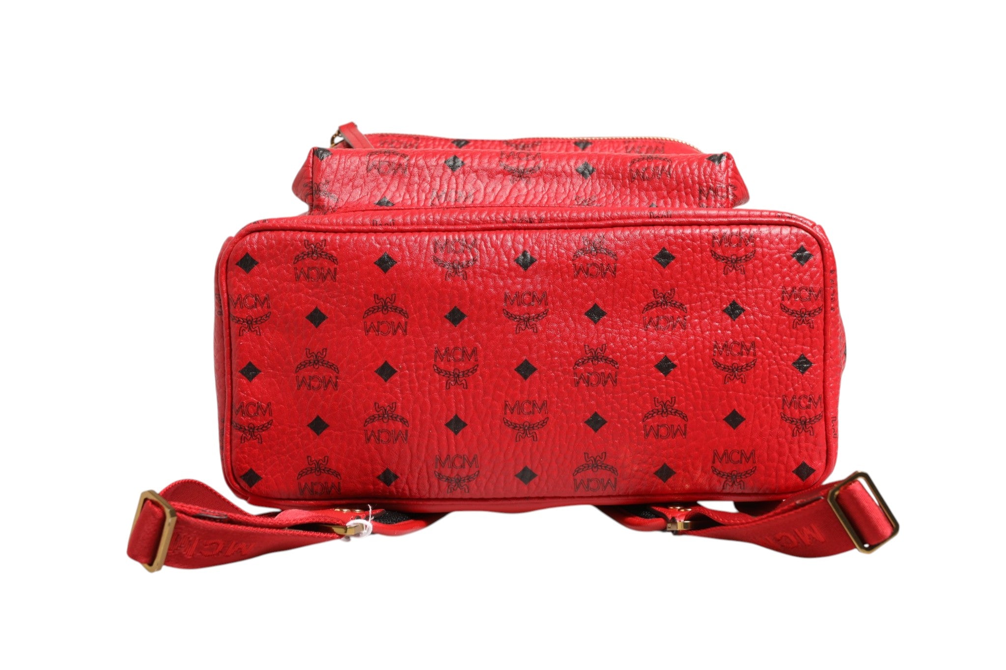 Pre-Owned MCM Medium Stark Studded Visetos Backpack - Red Red Women's B+ (Good — light signs of wear)
