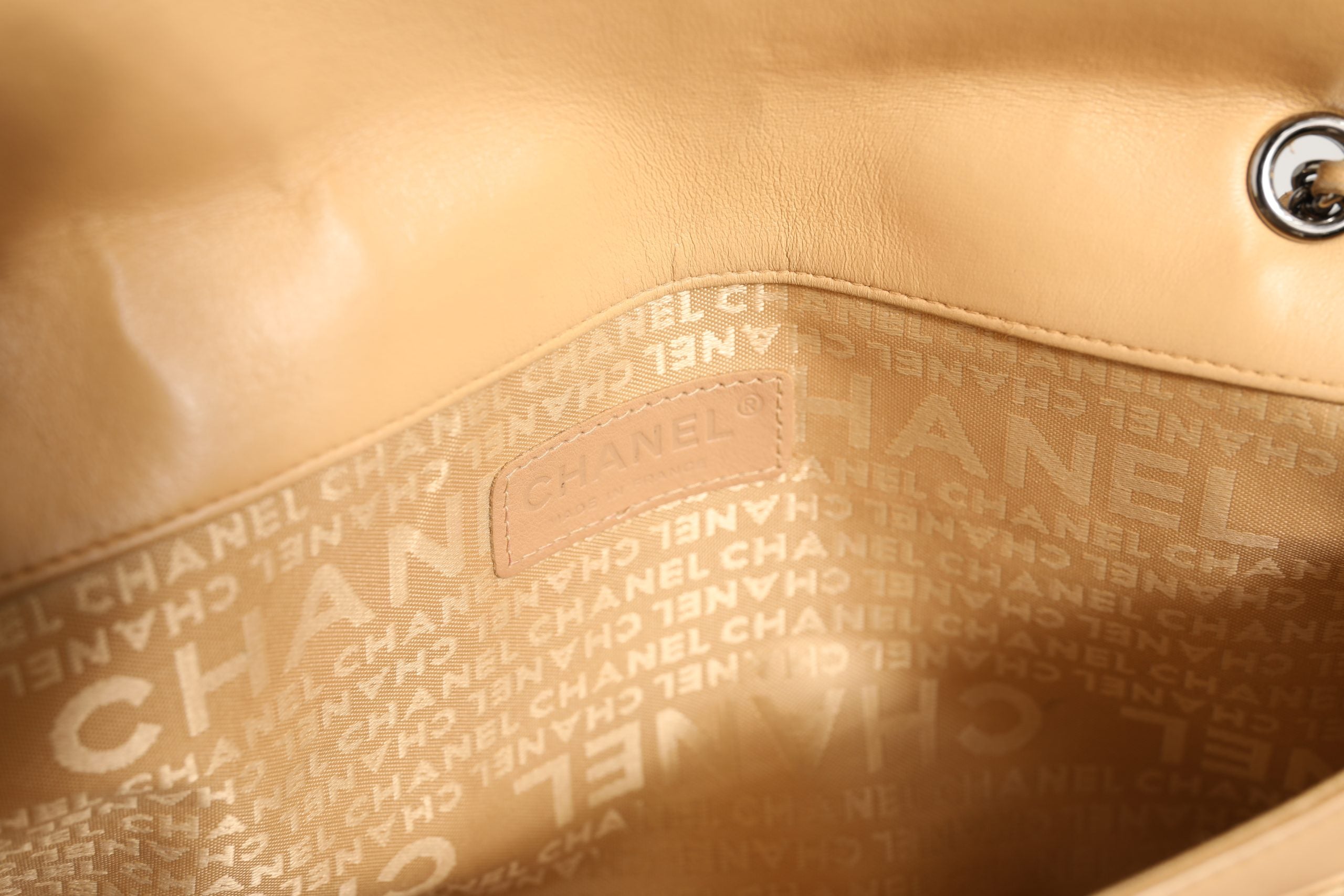 Pre-Owned Chanel Beige Lambskin Giant Reissue Mademoiselle Lock Flap Bag Beige Women's B+ (Good — light signs of wear)