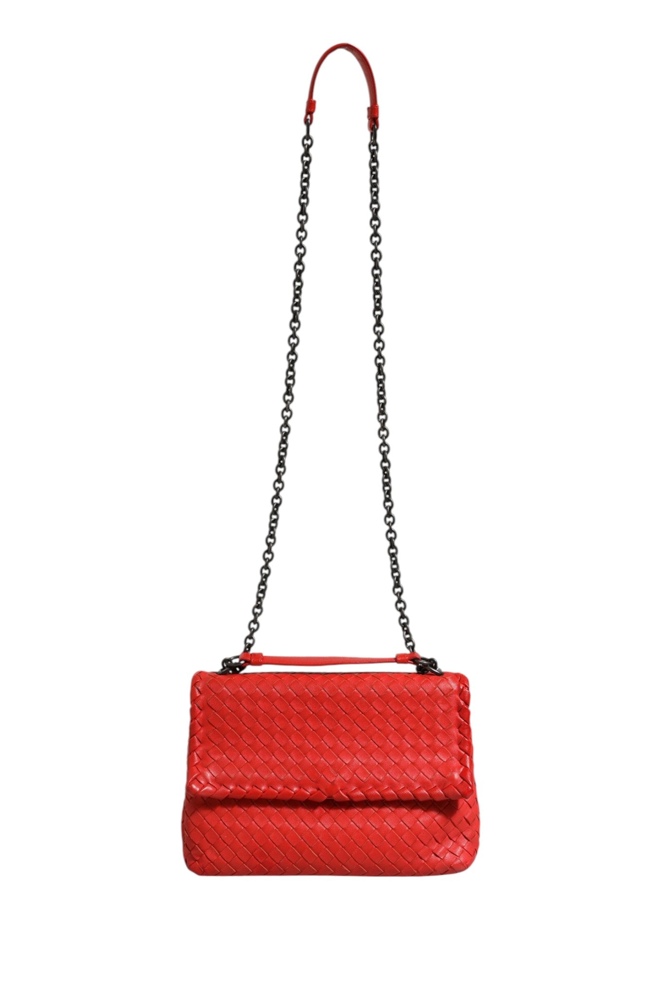 Bottega Veneta 26 Red Leather Intrecciato Olimpia Shoulder Bag