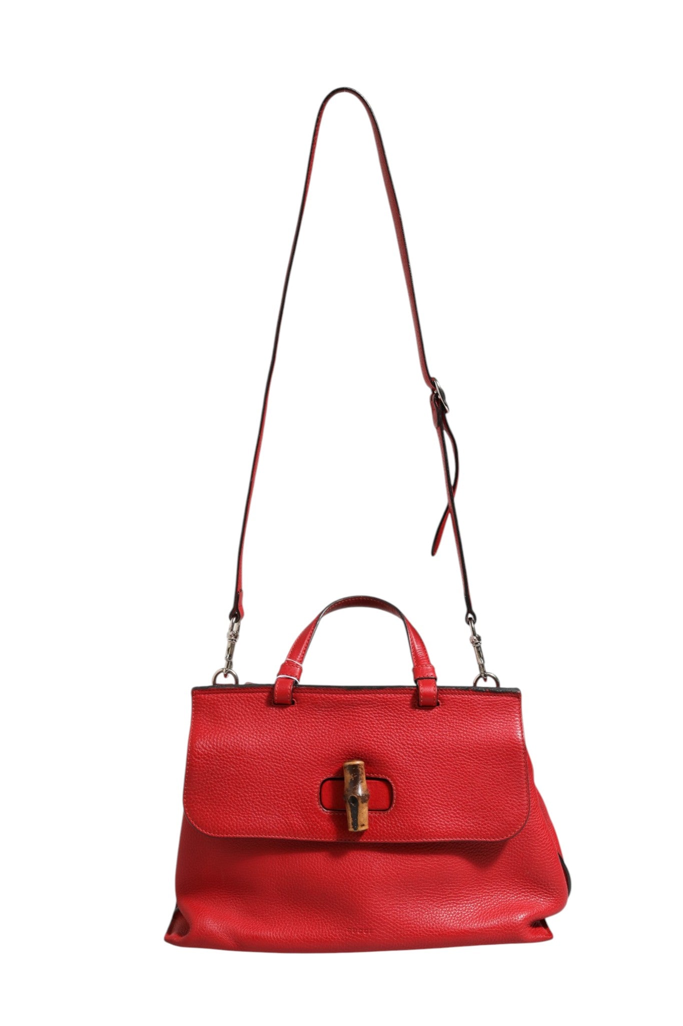 Pre-Owned Gucci Red Leather Bamboo Daily Tote Crossbody Bag Red Women's B+ (Good — light signs of wear)