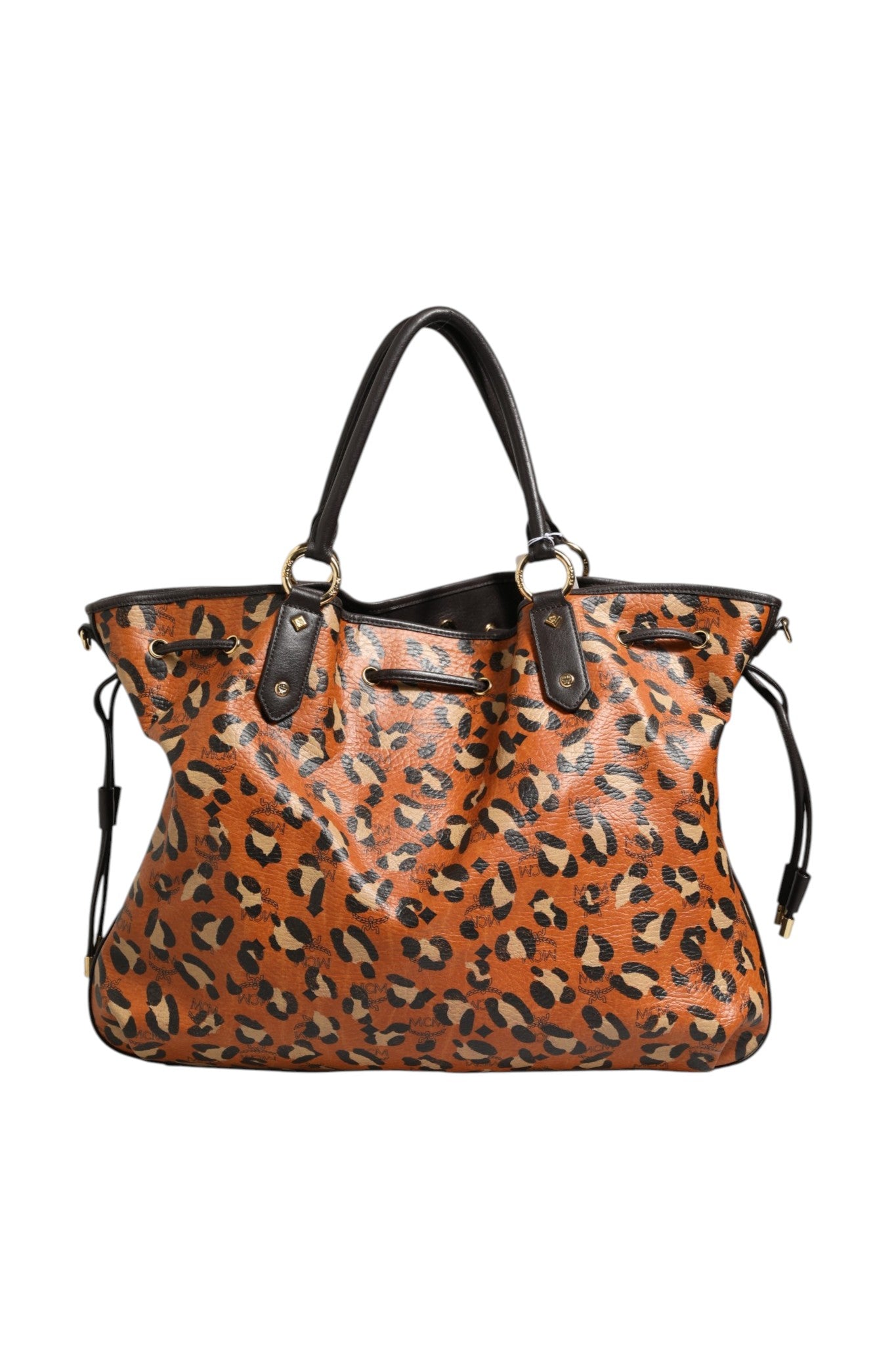 Pre-Owned MCM Visetos Leopard Aren Medium Shopper Tote Black, Orange Women's B+ (Good — light signs of wear)