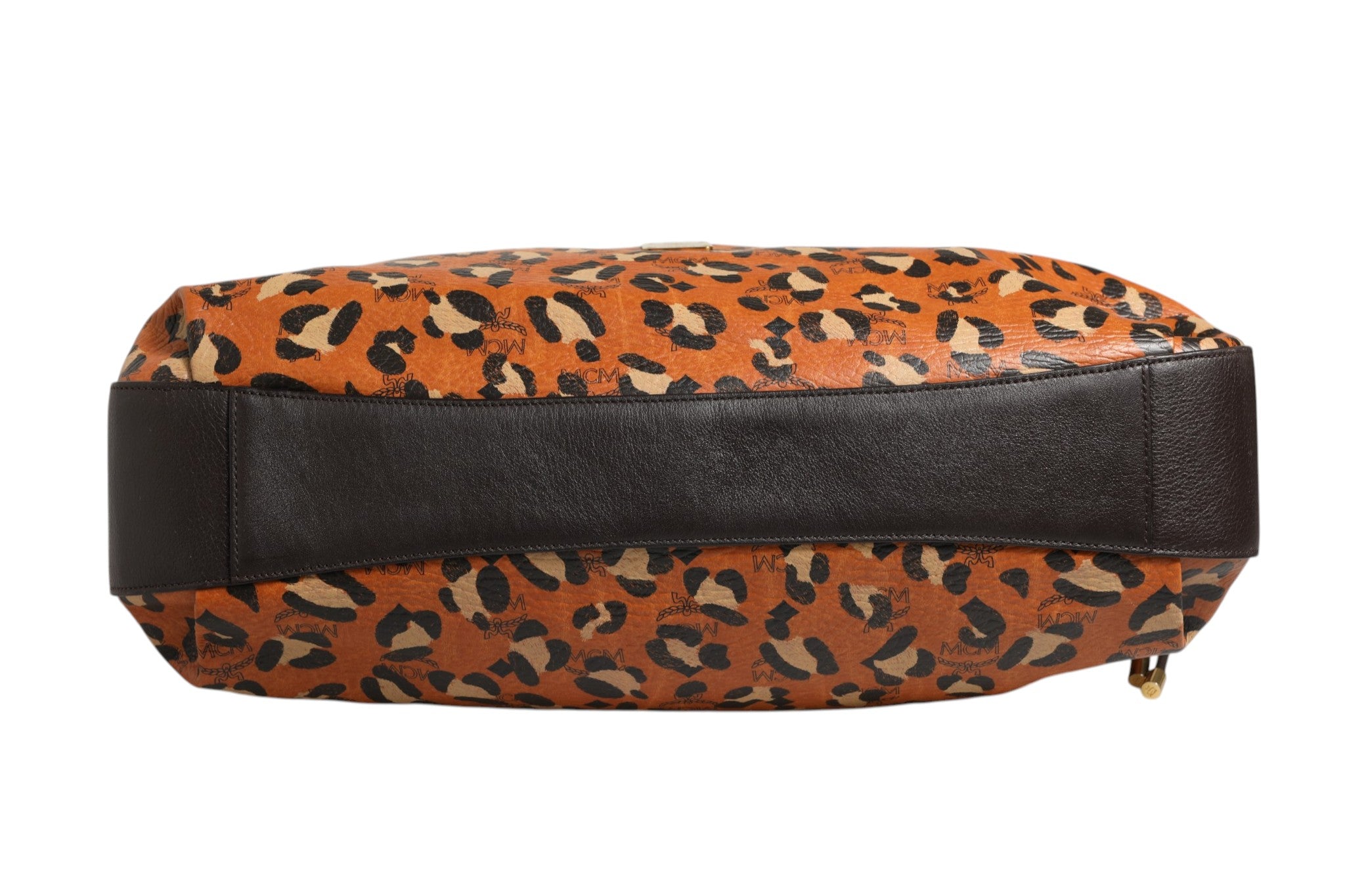 Pre-Owned MCM Visetos Leopard Aren Medium Shopper Tote Black, Orange Women's B+ (Good — light signs of wear)