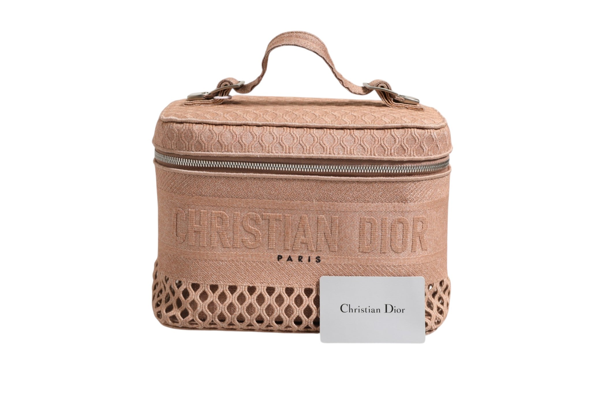 Pre-Owned Christian Dior Mesh Embroidered Dior travel Vanity Case Powder Pink Women's B+ (Good — light signs of wear)