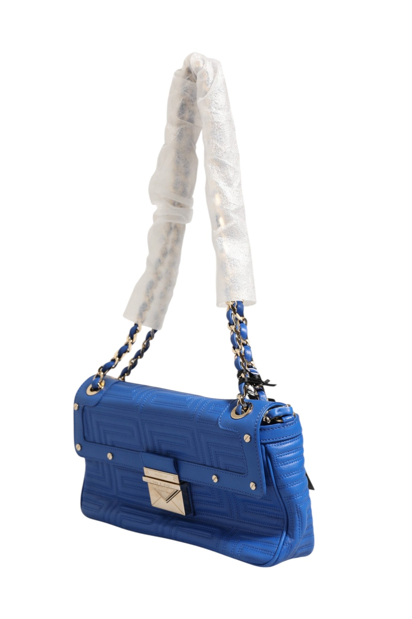 Pre-Owned Versace Couture Quilted Leather Shoulder Bag Blue Women's New
