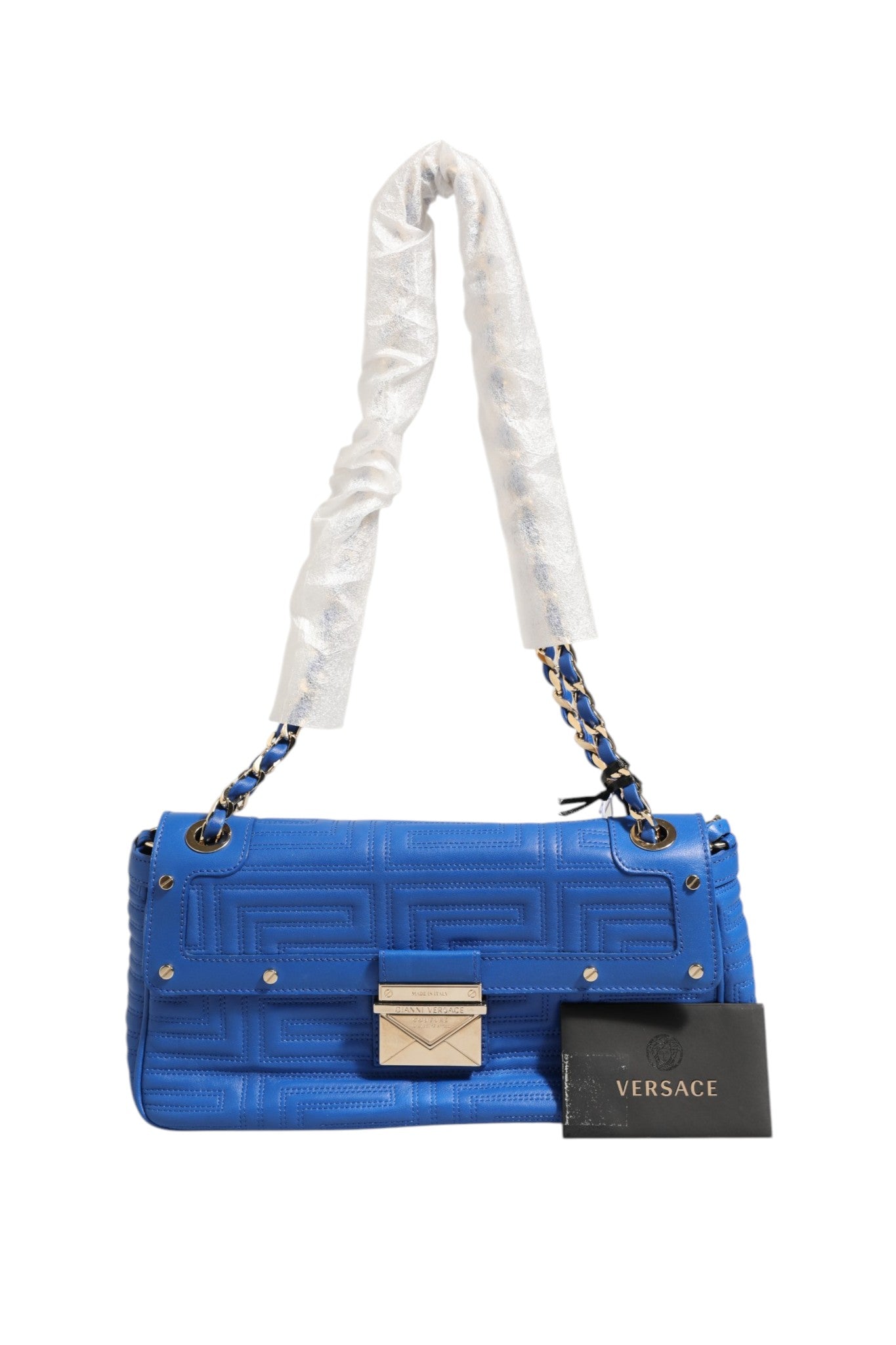 Pre-Owned Versace Couture Quilted Leather Shoulder Bag Blue Women's New