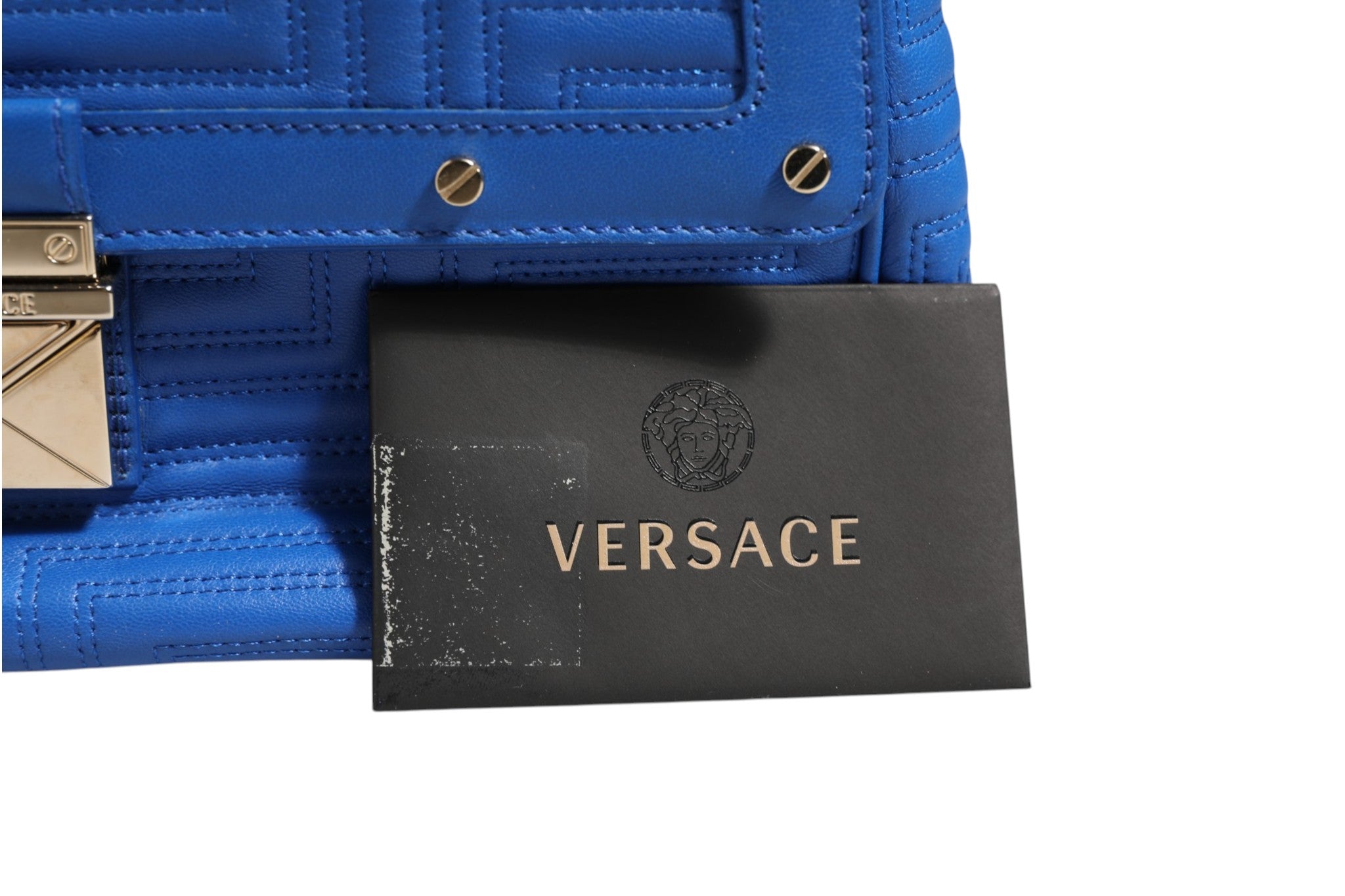 Pre-Owned Versace Couture Quilted Leather Shoulder Bag Blue Women's New