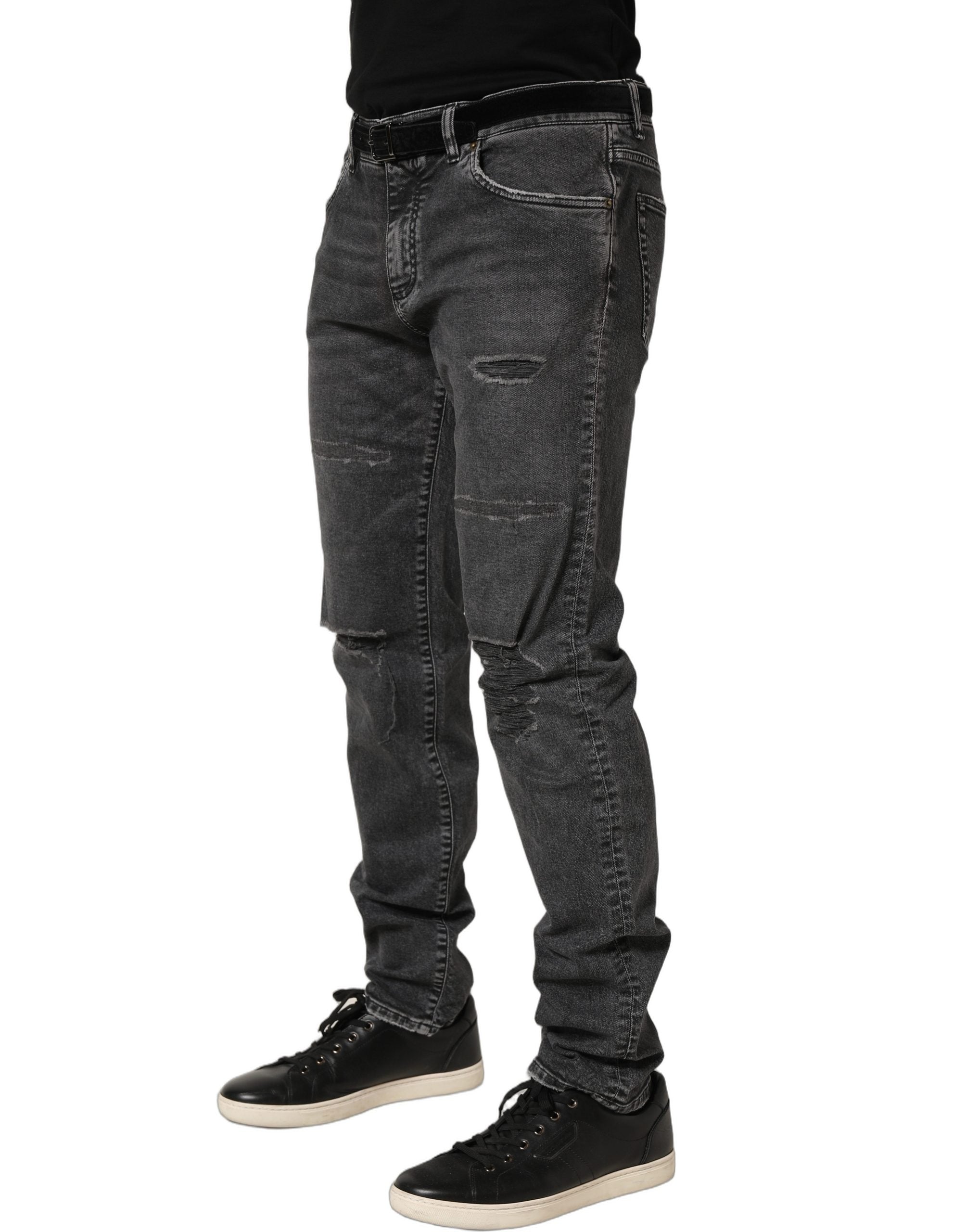 Dolce & Gabbana Dark Grey Distressed Mid Waist Denim Jeans