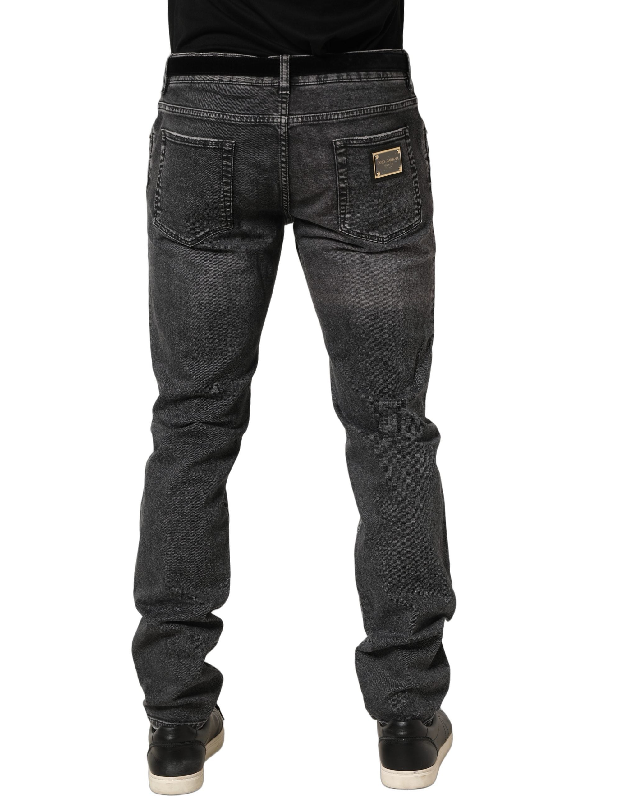 Dolce & Gabbana Dark Grey Distressed Mid Waist Denim Jeans
