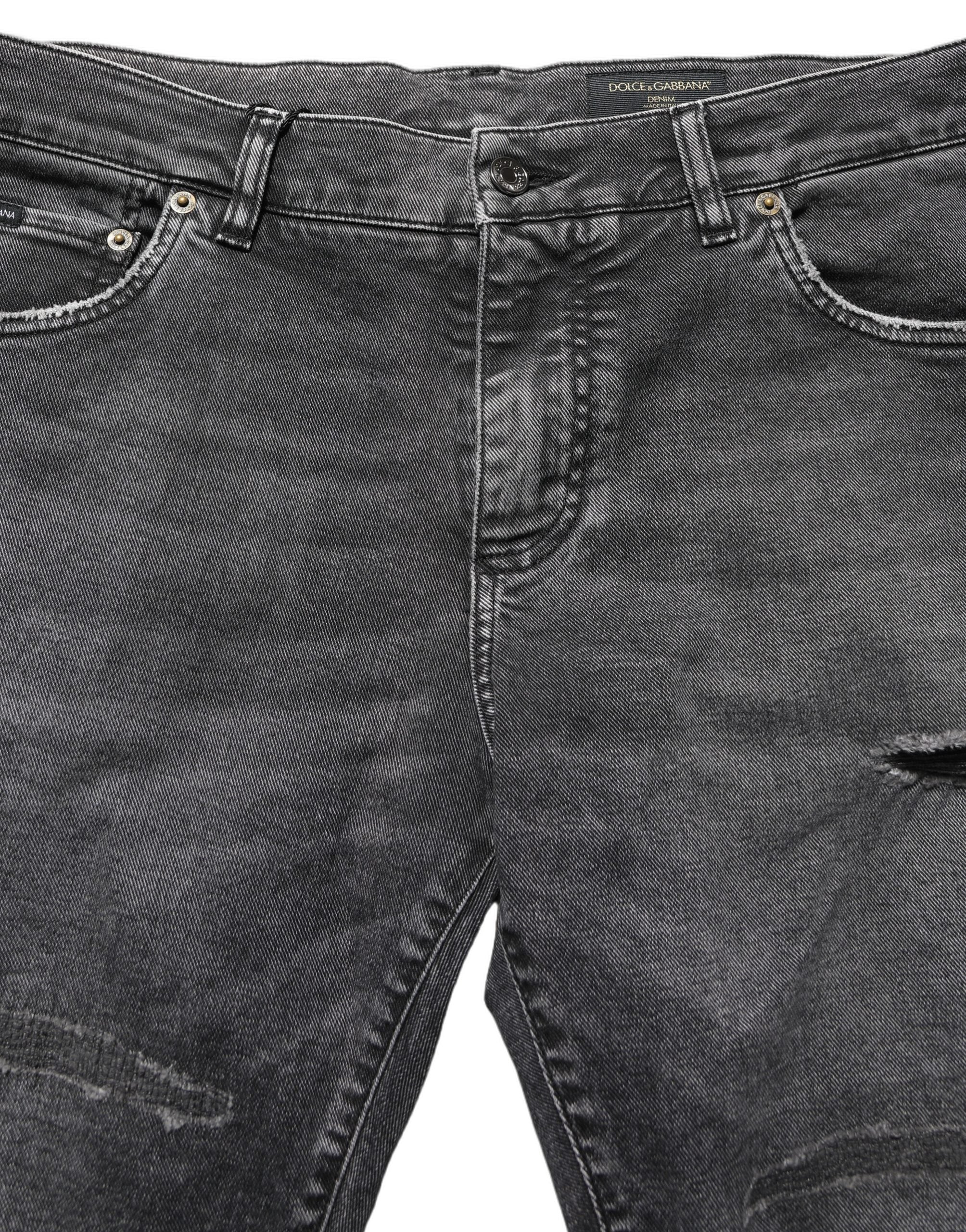 Dolce & Gabbana Dark Grey Distressed Mid Waist Denim Jeans
