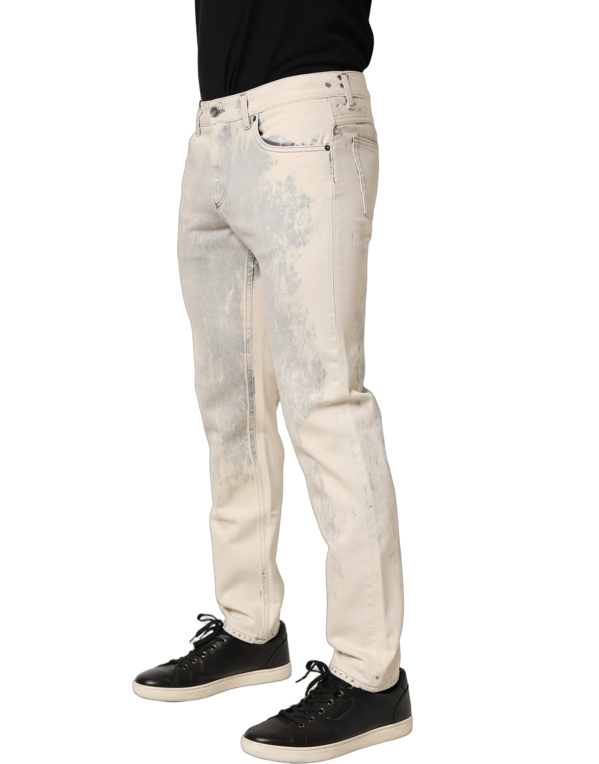 Dolce & Gabbana Beige Tie Dye Cotton Straight Men Denim Jeans