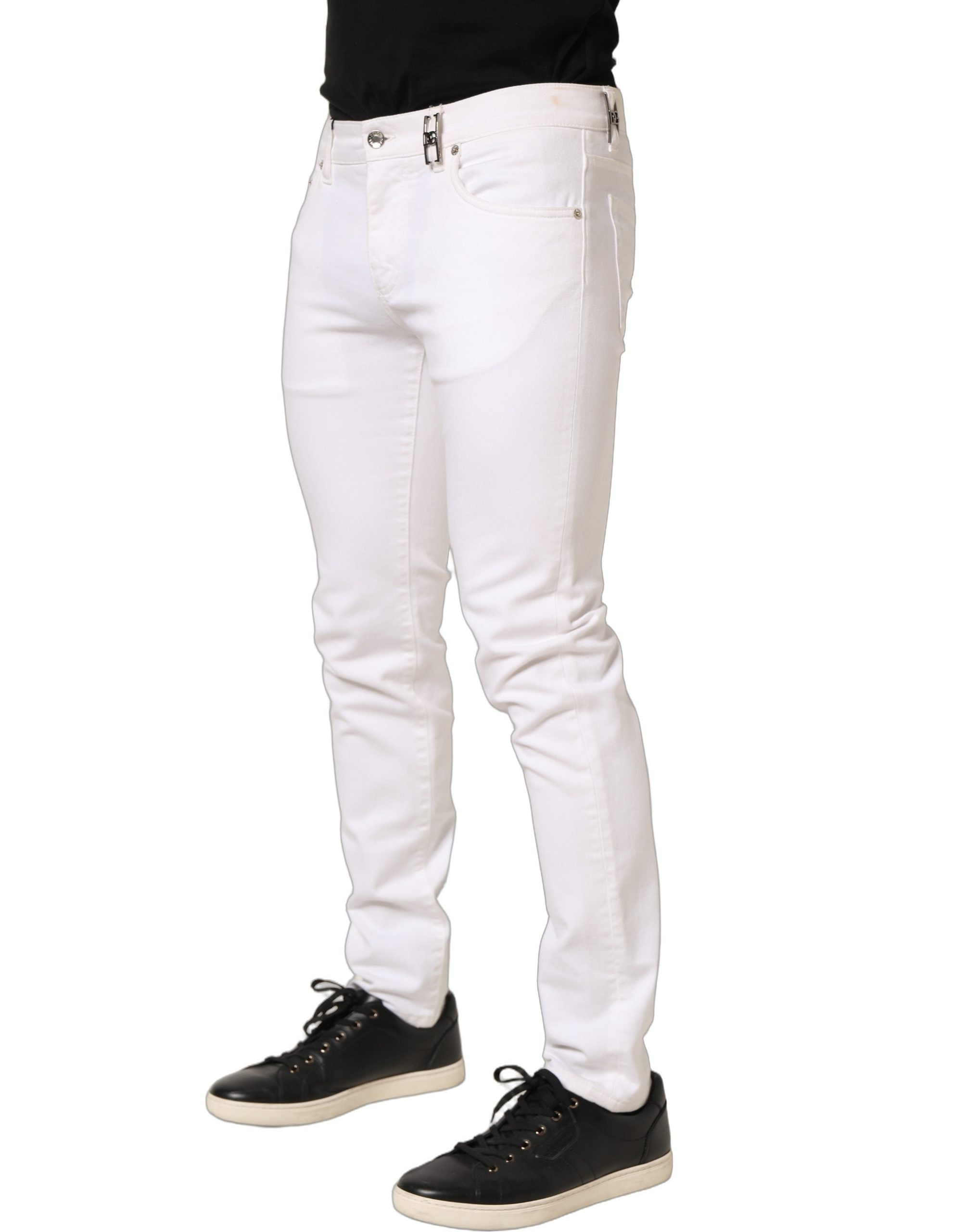 Dolce & Gabbana White Cotton Skinny Mid Waist Denim Jeans