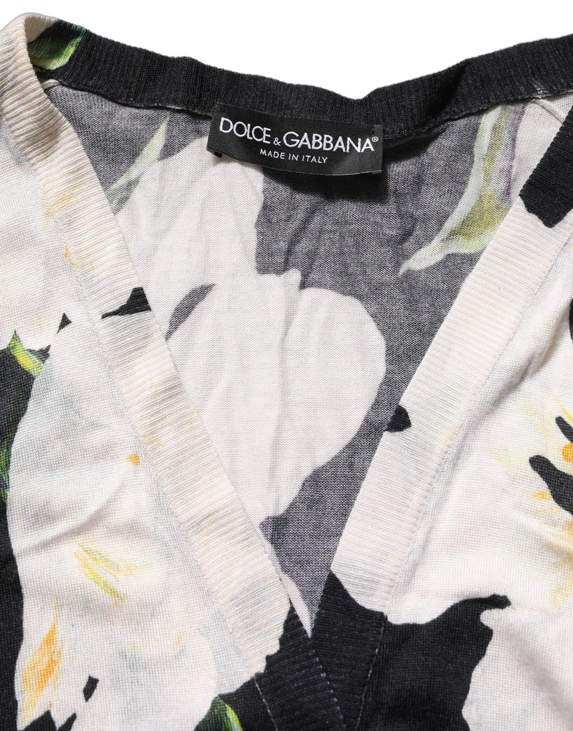 Dolce & Gabbana Black Floral Cashmere Silk Cardigan Sweater