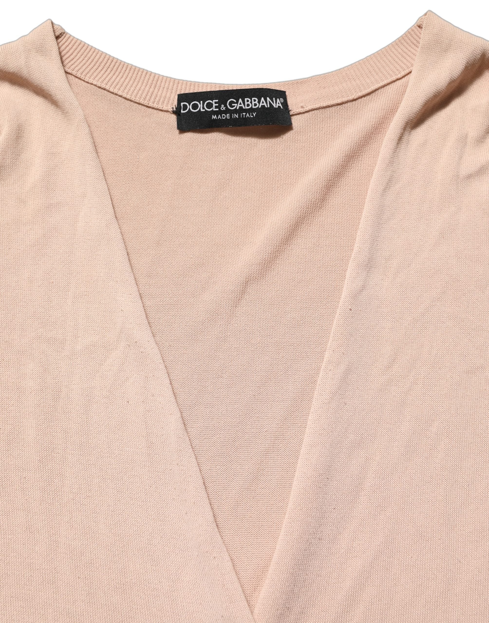 Dolce & Gabbana Beige Ribbed V-neck Front Tie Cardigan Sweater