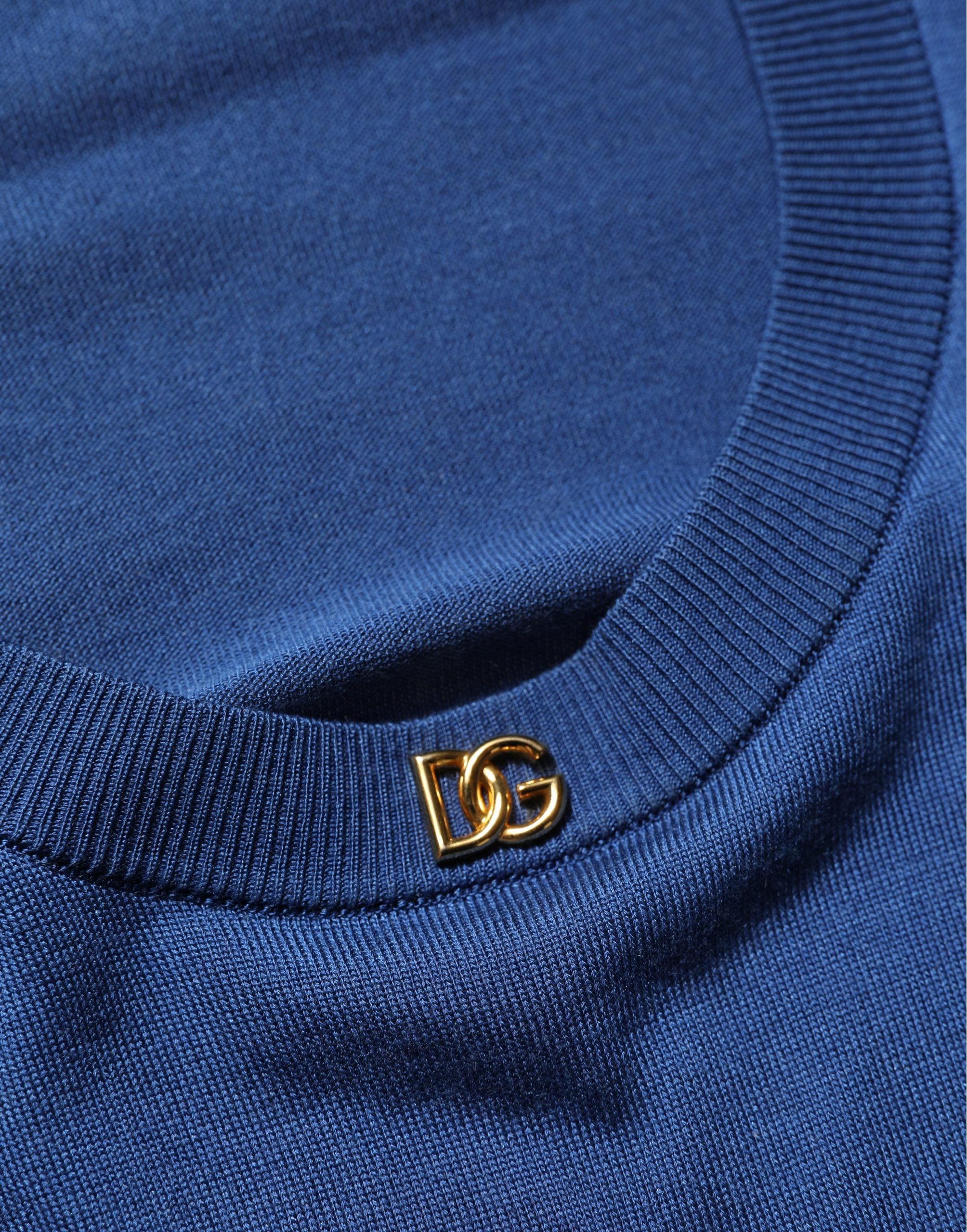Dolce & Gabbana Blue Silk DG Logo Crew Neck Pullover Sweater