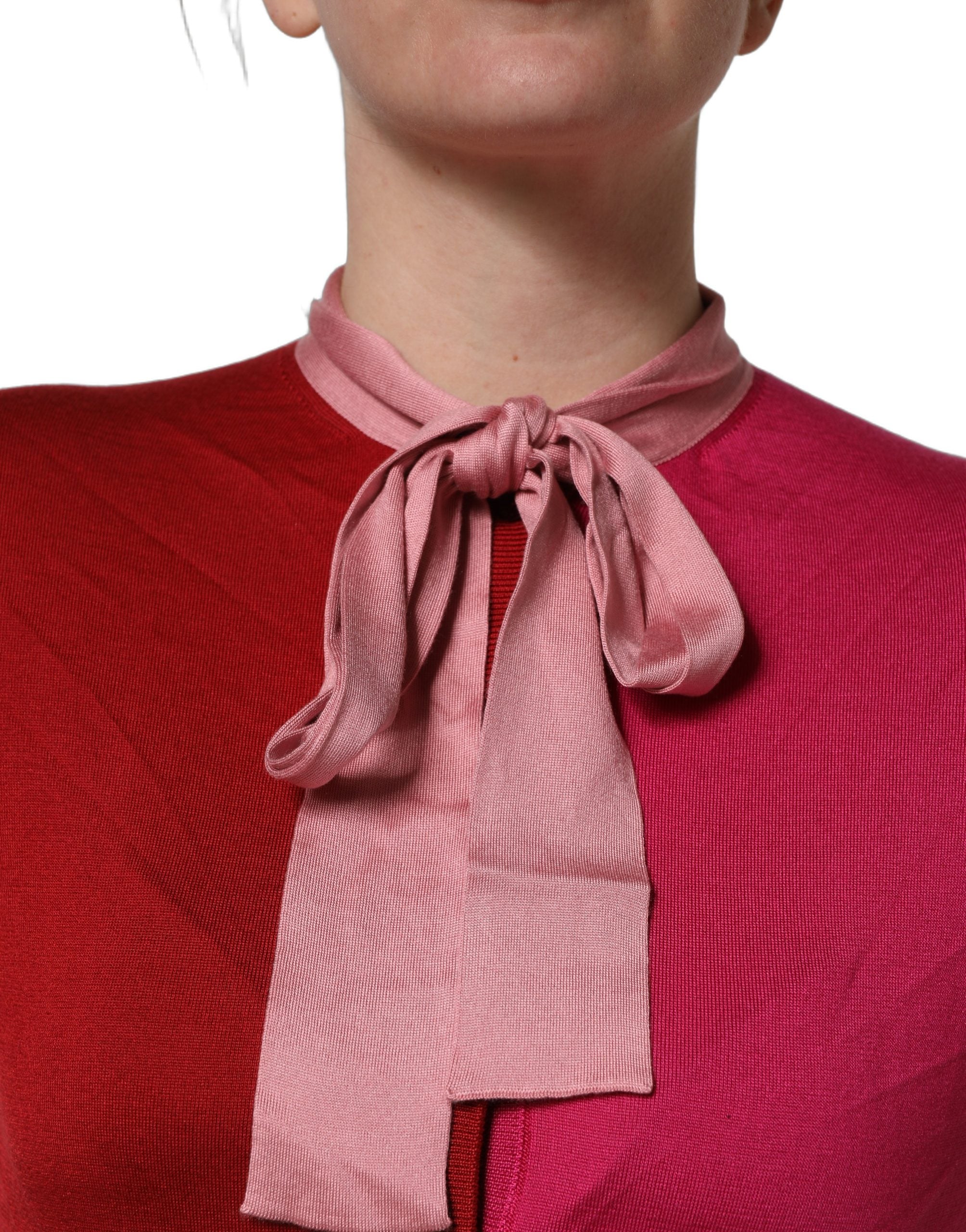 Dolce & Gabbana Pink Short Sleeves Buttoned Ascot Collar Top