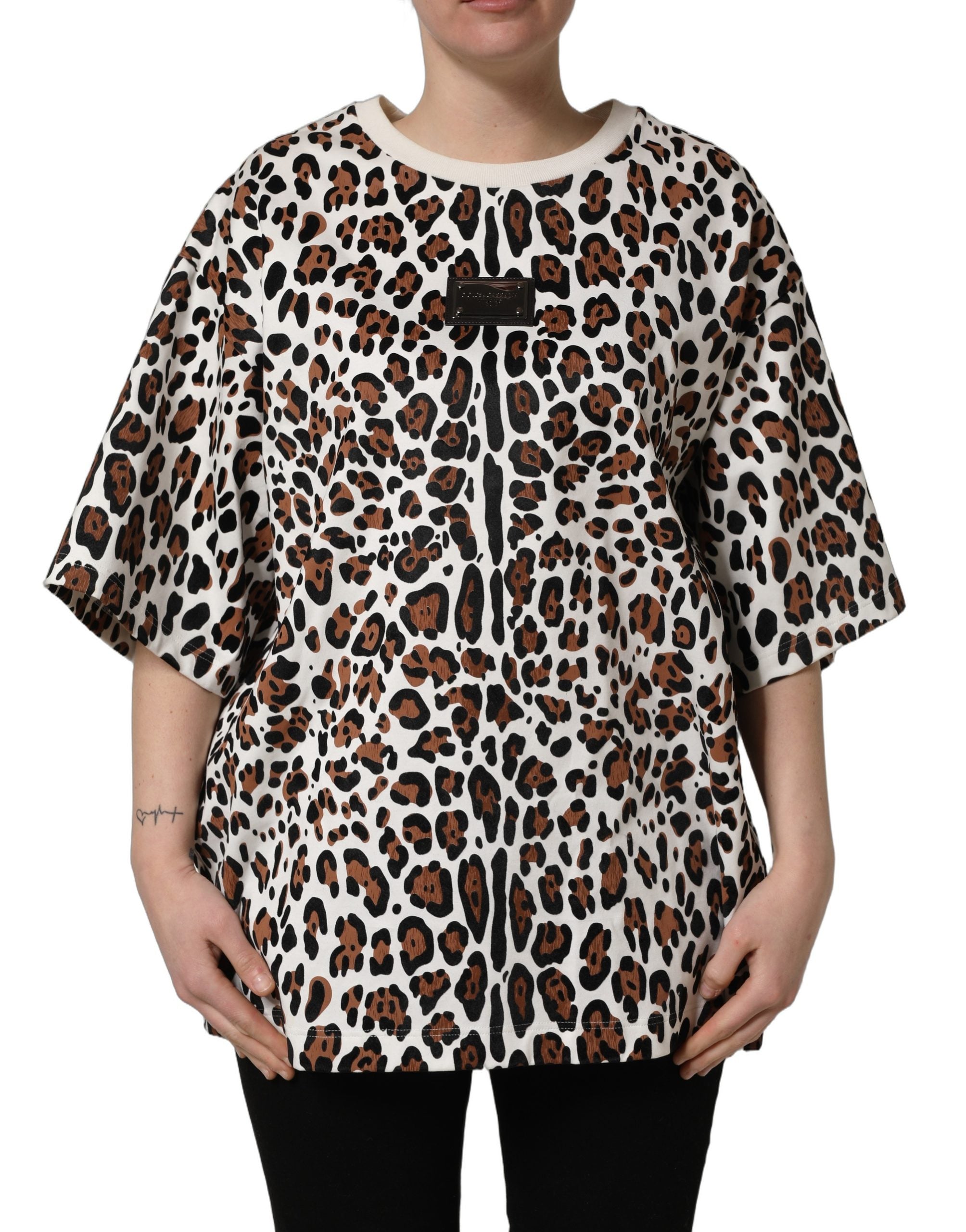 Dolce & Gabbana Multicolor Leopard Print Crew Neck T-shirt
