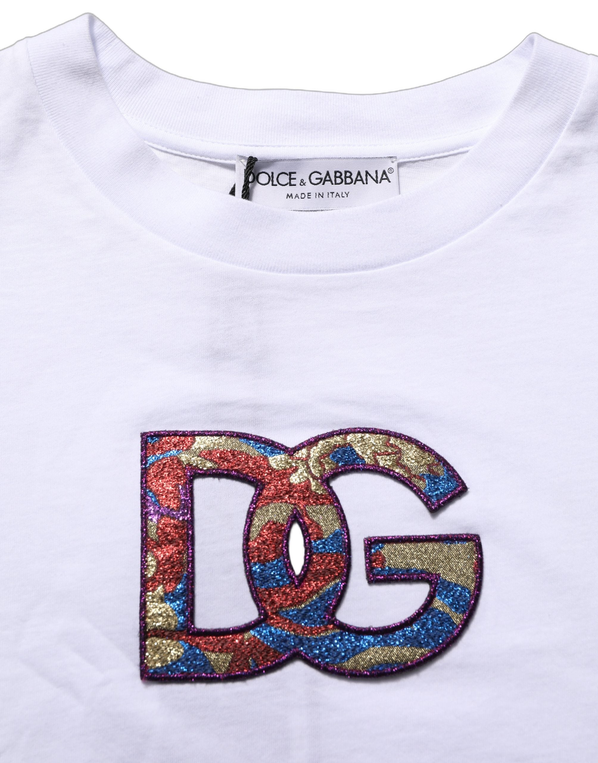 Pre-Owned Dolce & Gabbana White Cotton DG Logo Patch Crew Neck T-shirt