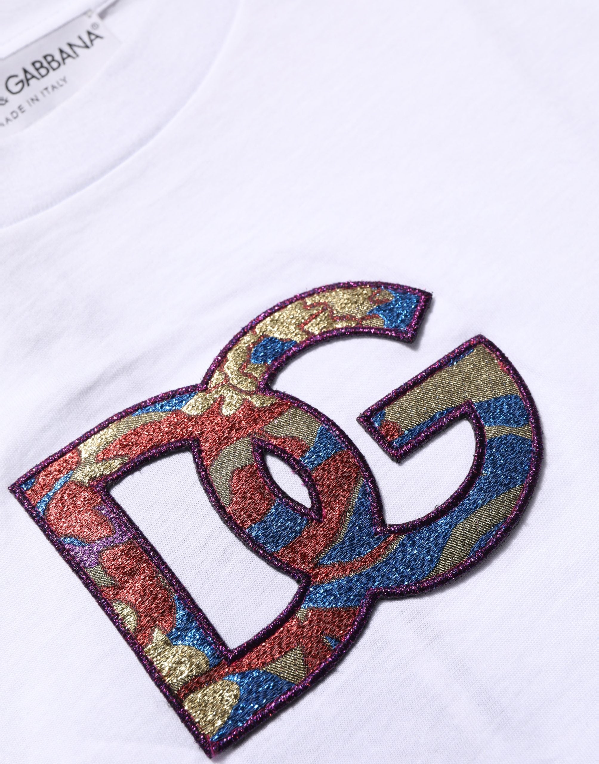 Pre-Owned Dolce & Gabbana White Cotton DG Logo Patch Crew Neck T-shirt