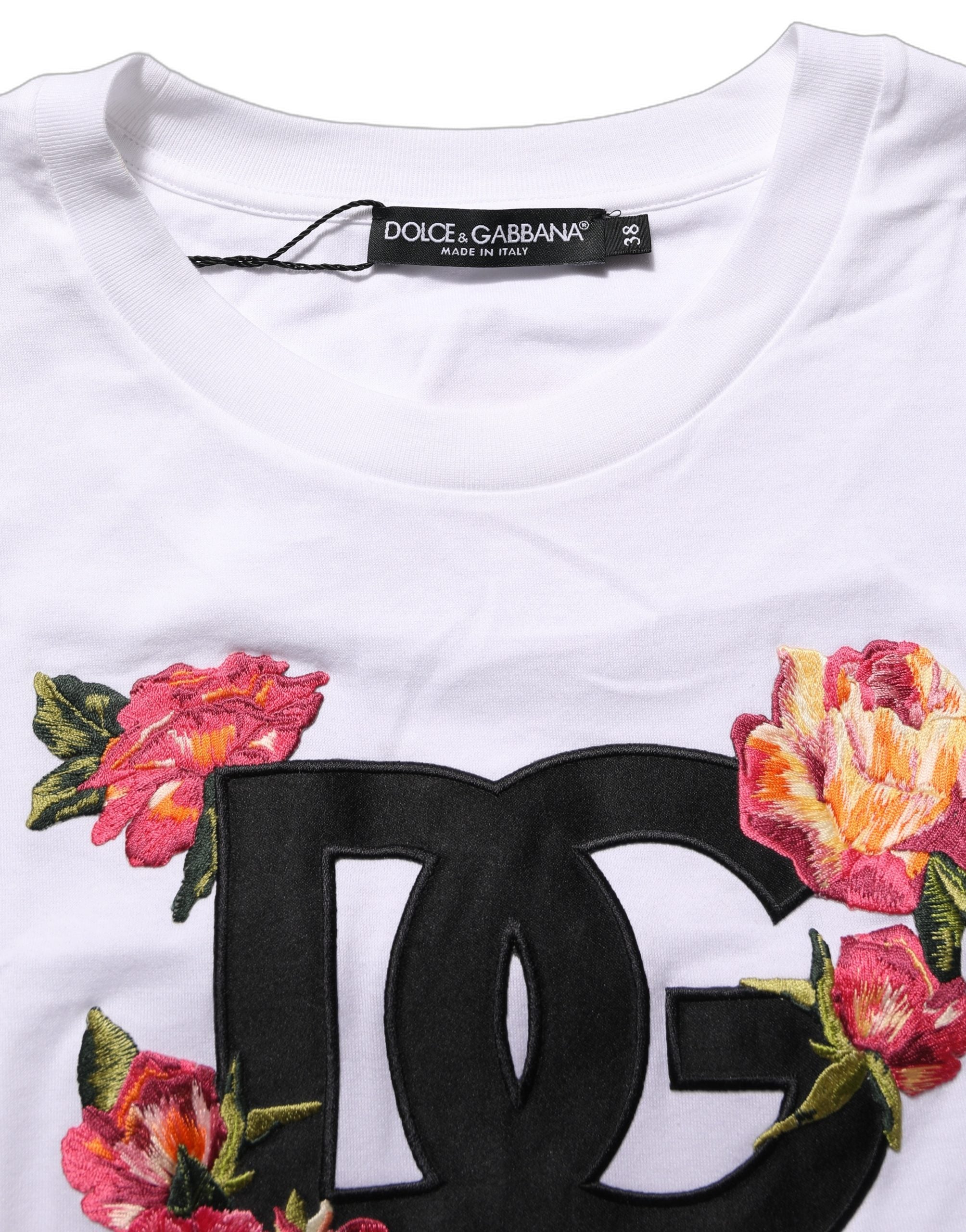Dolce & Gabbana White DG Floral Cotton Jersey Crop T-shirt