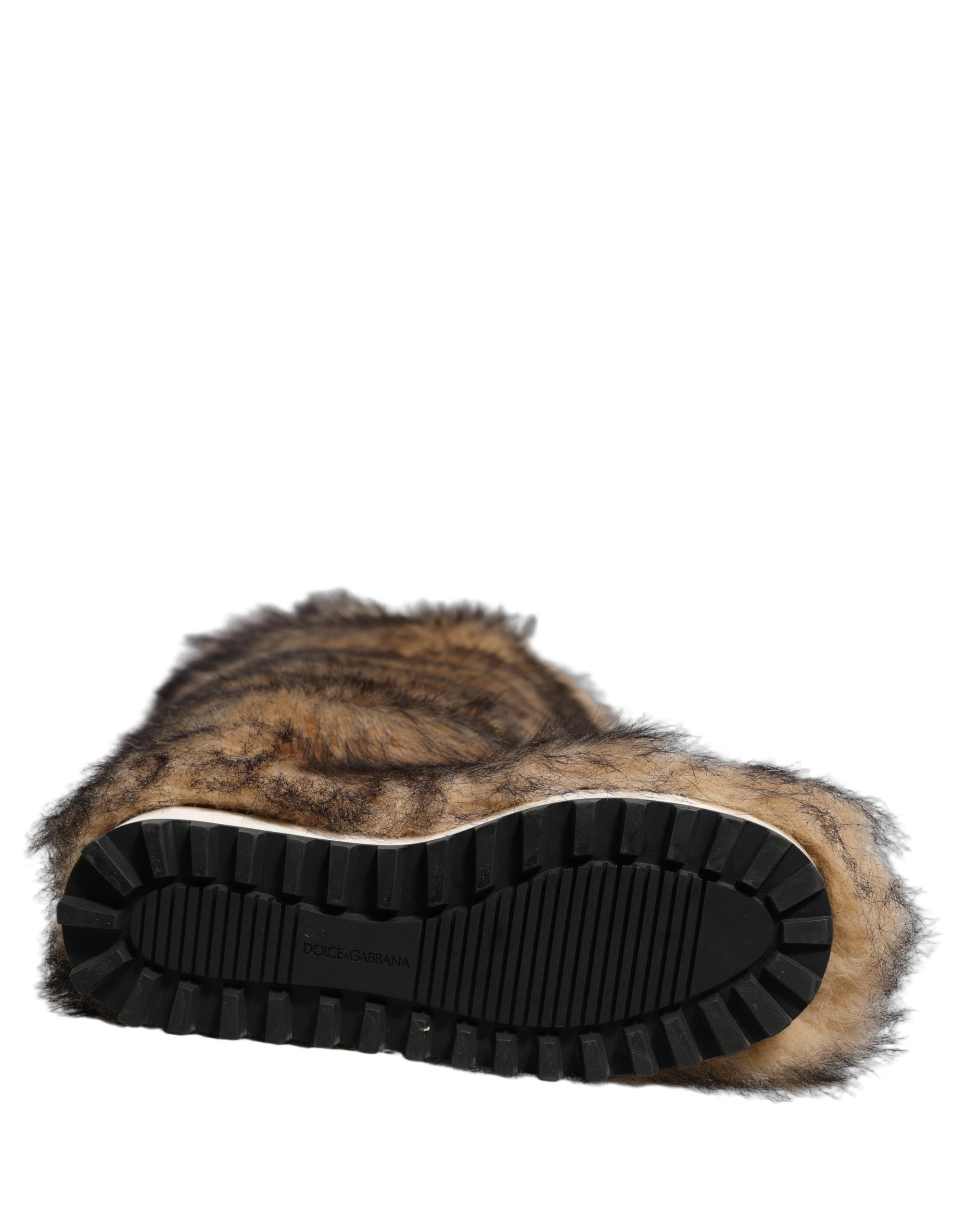Dolce & Gabbana Brown Faux Skim Ski Fur Knee High Boots Shoes