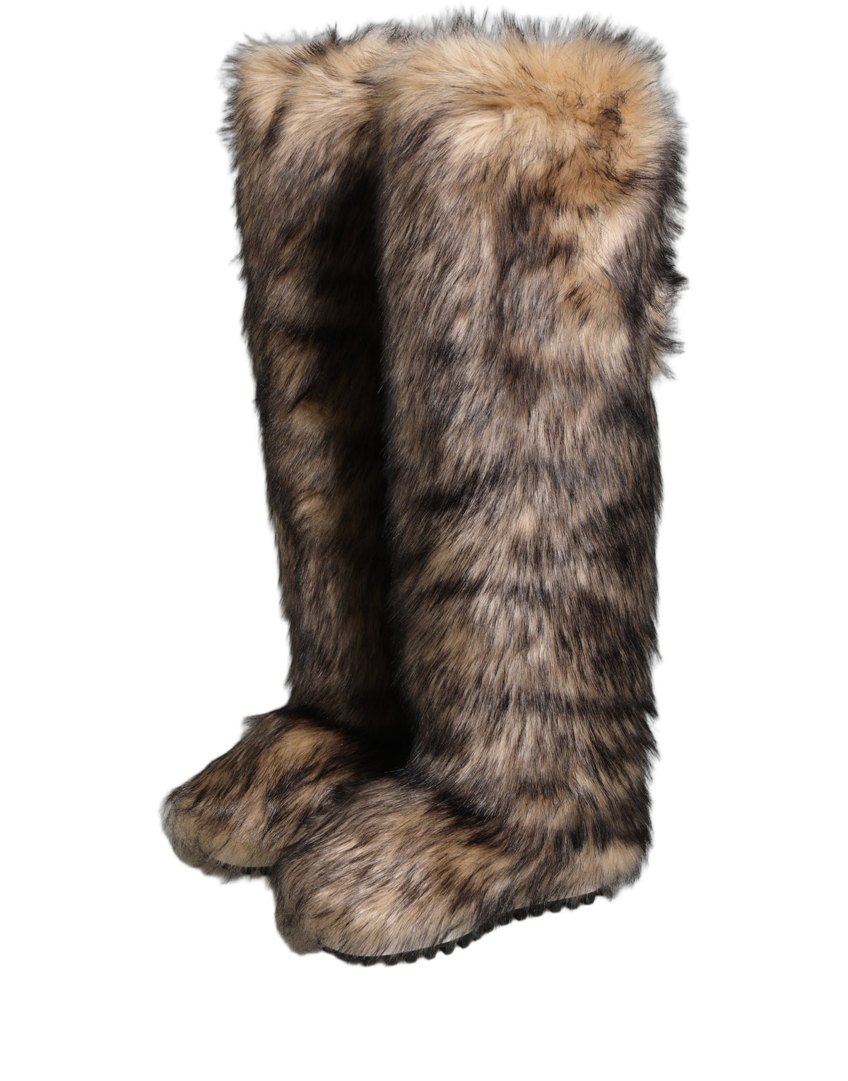 New Dolce & Gabbana Brown Faux Skim Ski Fur Knee High Boots Shoes