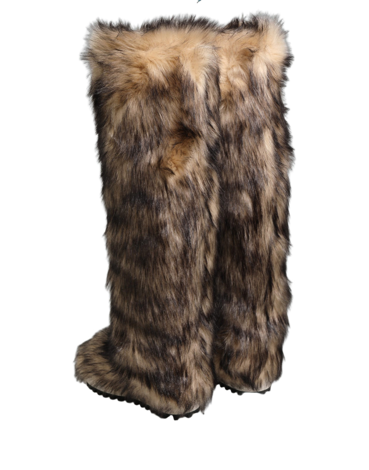 New Dolce & Gabbana Brown Faux Skim Ski Fur Knee High Boots Shoes