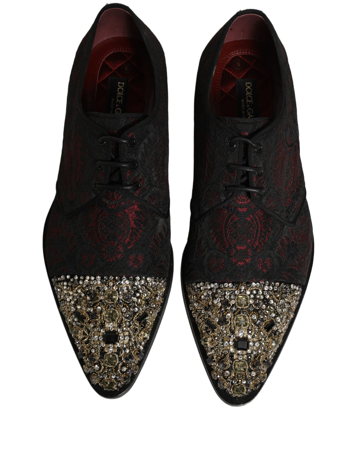 New Dolce & Gabbana Black Red Embellished Derby Dress Formal Shoes