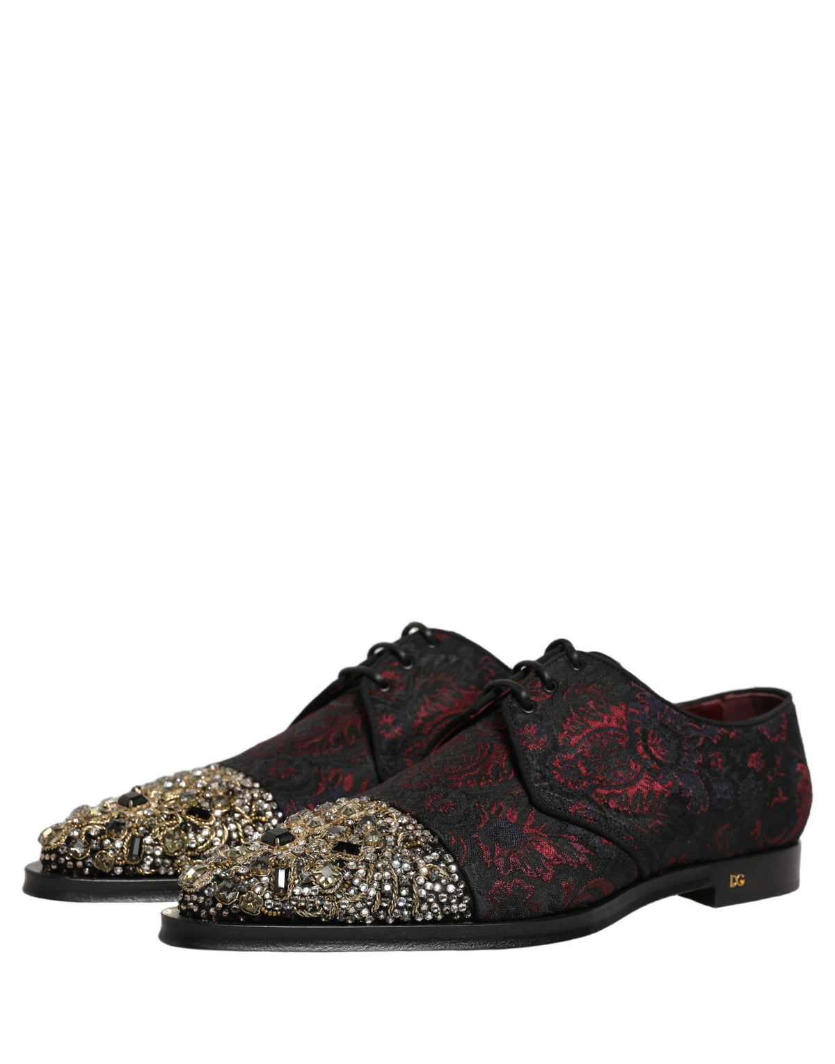 New Dolce & Gabbana Black Red Embellished Derby Dress Formal Shoes