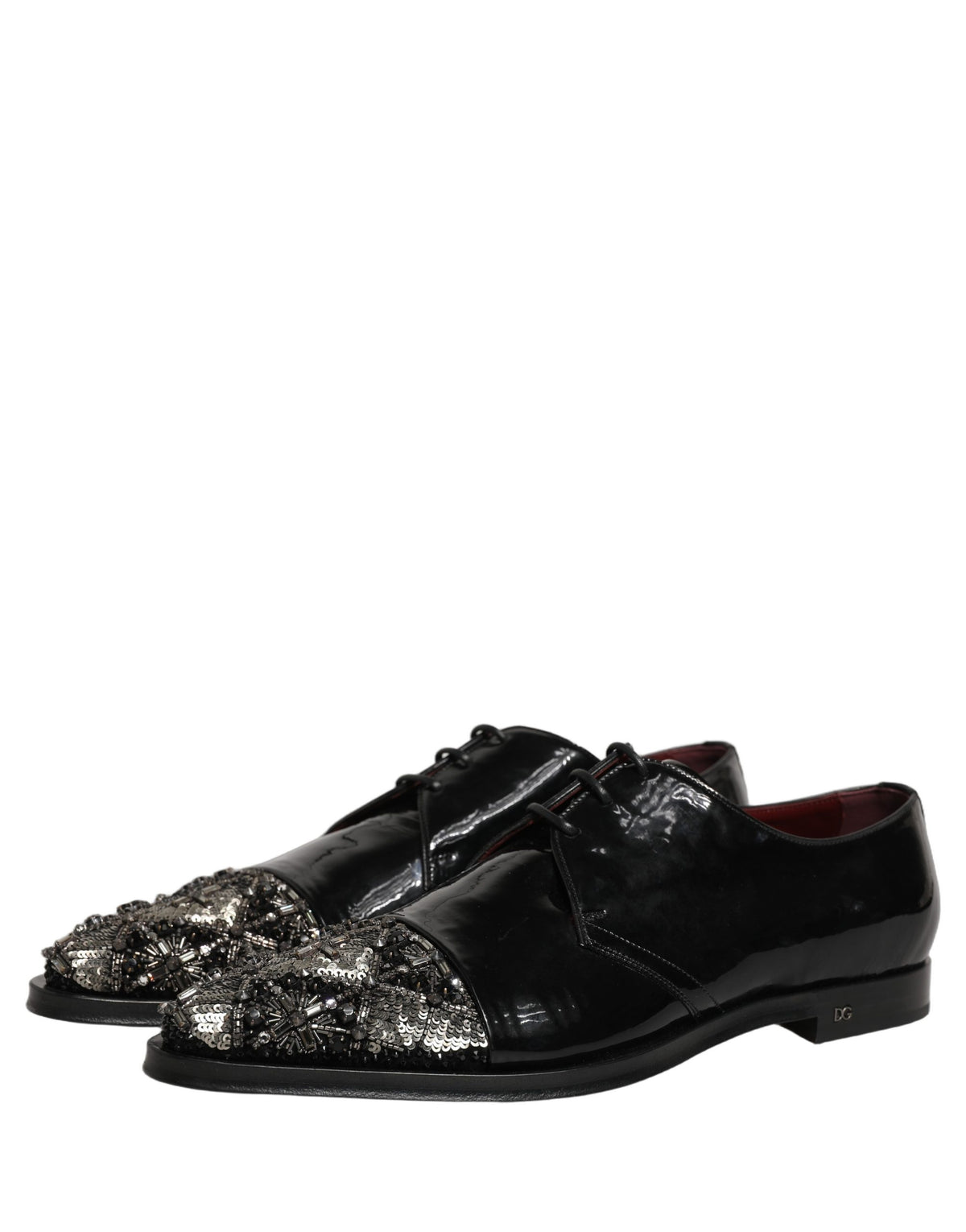 New Dolce & Gabbana Black Embellished Derby Dress Formal Shoes