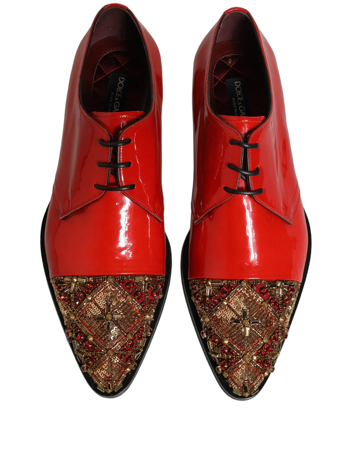 New Dolce & Gabbana Red Embellished Men Derby Dress Formal Shoes