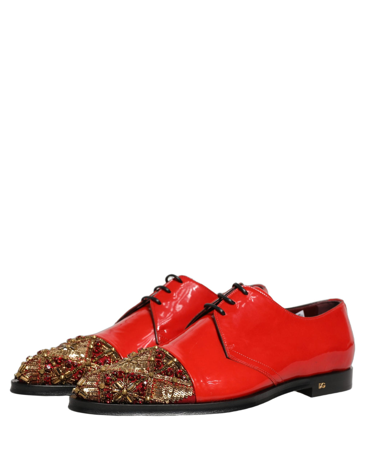 New Dolce & Gabbana Red Embellished Men Derby Dress Formal Shoes