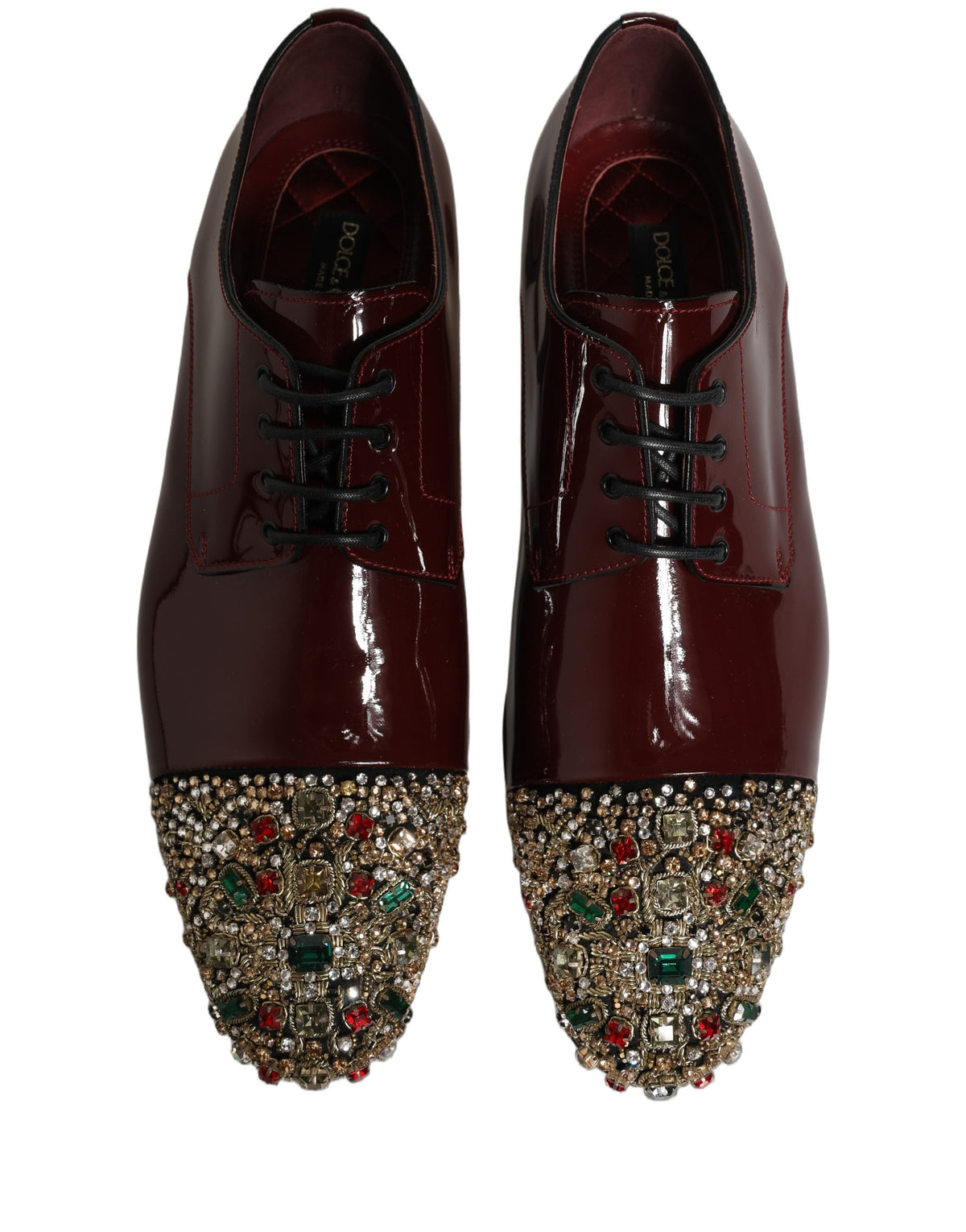 New Dolce & Gabbana Maroon Embellished Derby Dress Formal Shoes