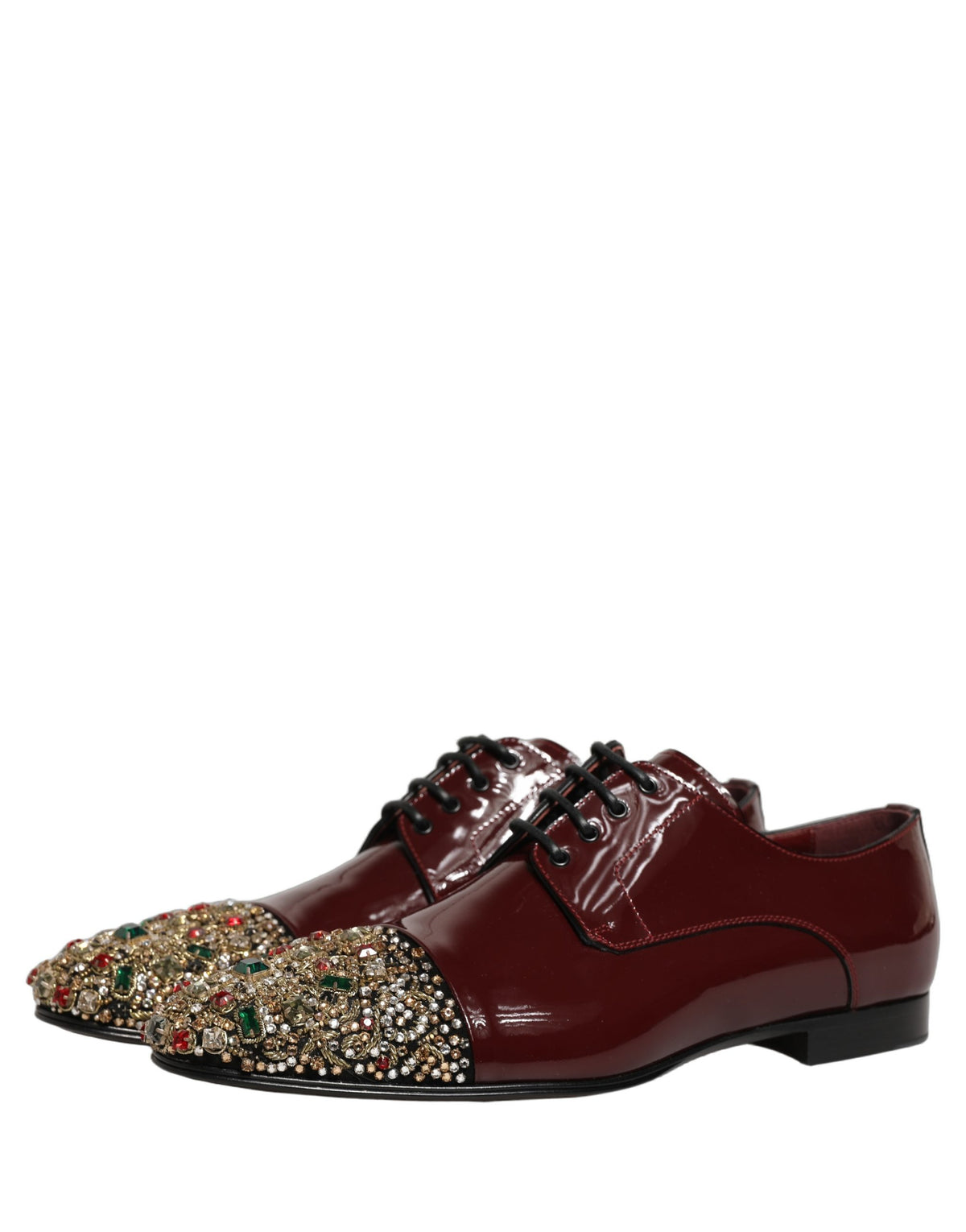 New Dolce & Gabbana Maroon Embellished Derby Dress Formal Shoes