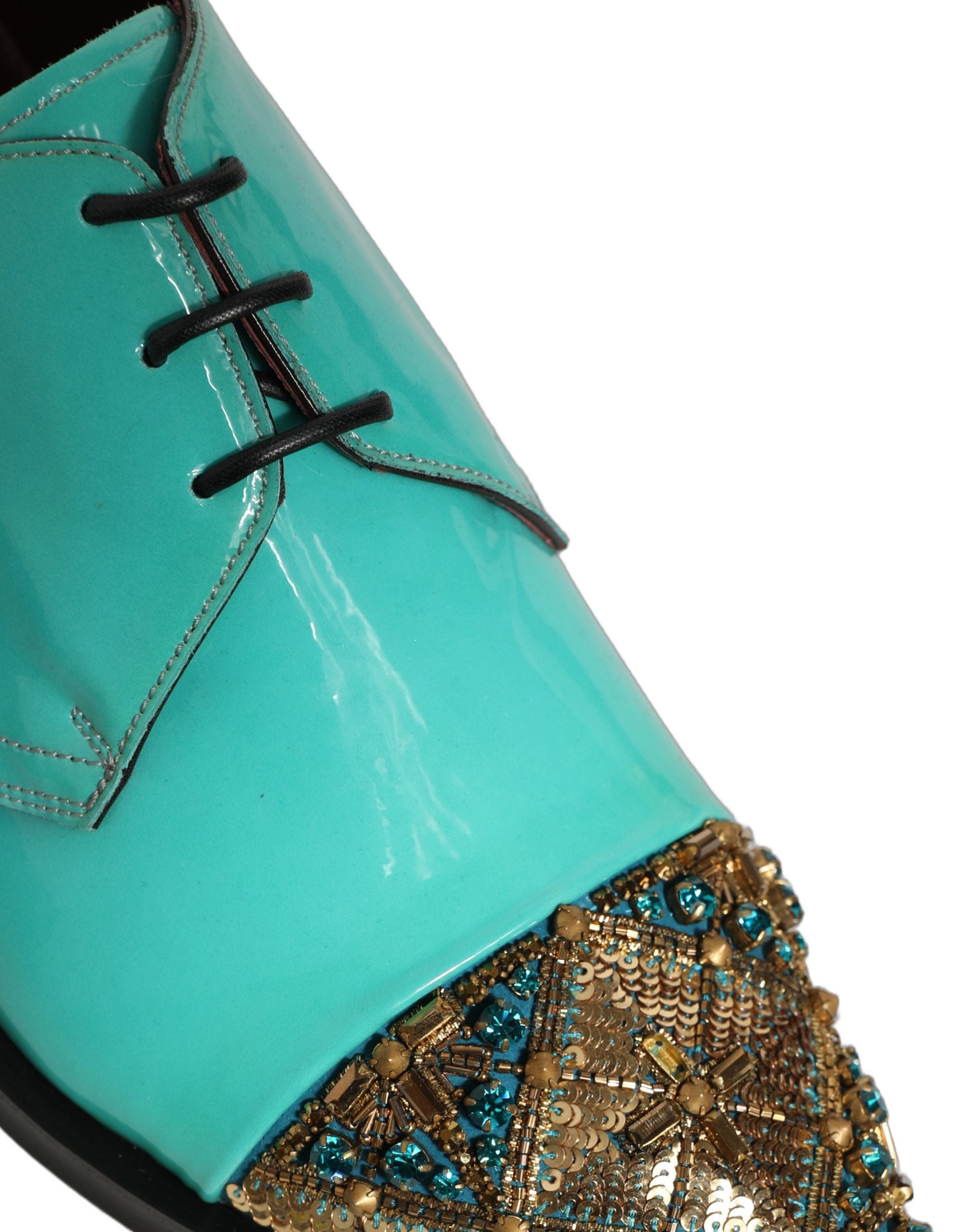 Dolce & Gabbana Aqua Blue Embellished Derby Dress Formal Shoes