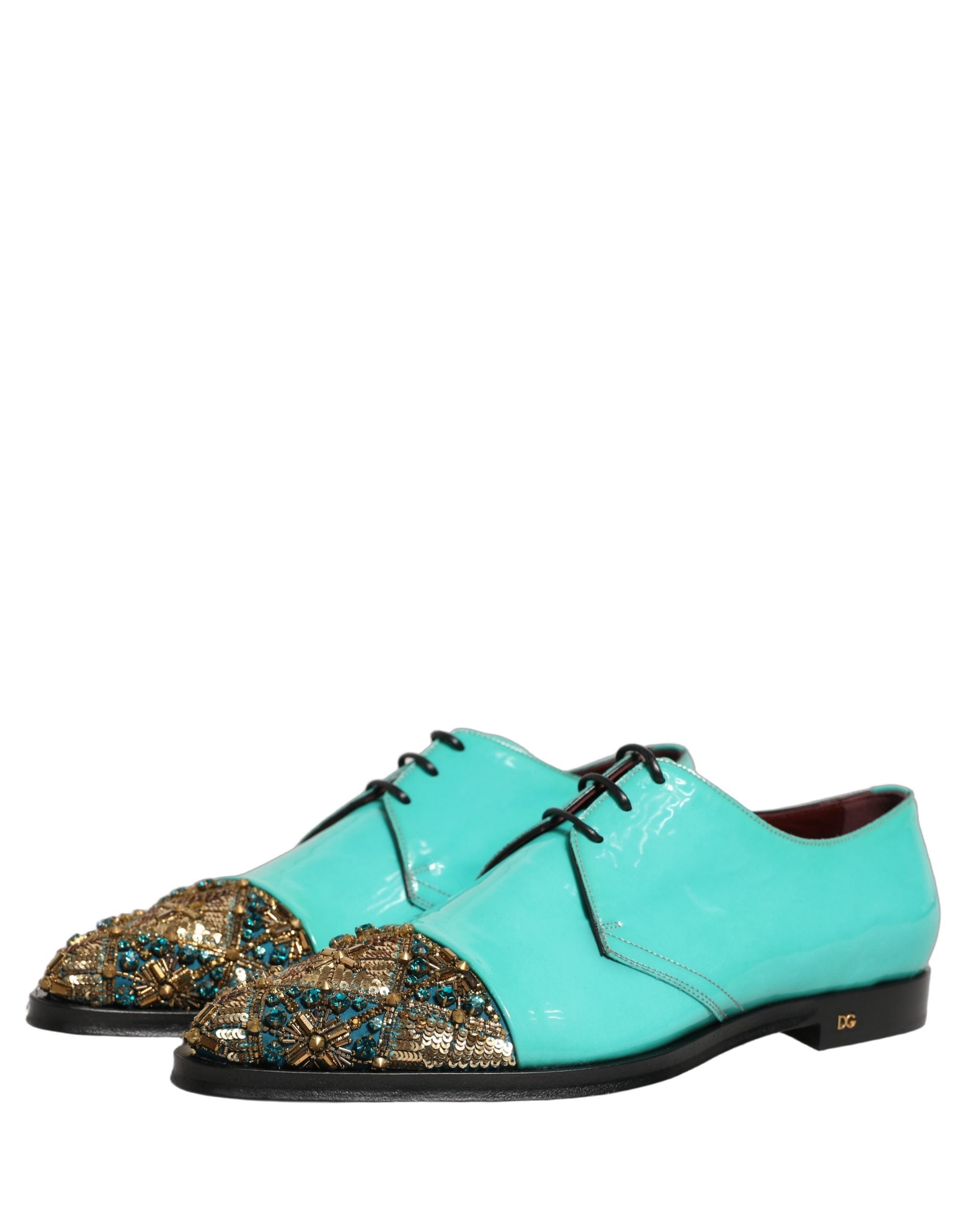 Dolce & Gabbana Aqua Blue Embellished Derby Dress Formal Shoes