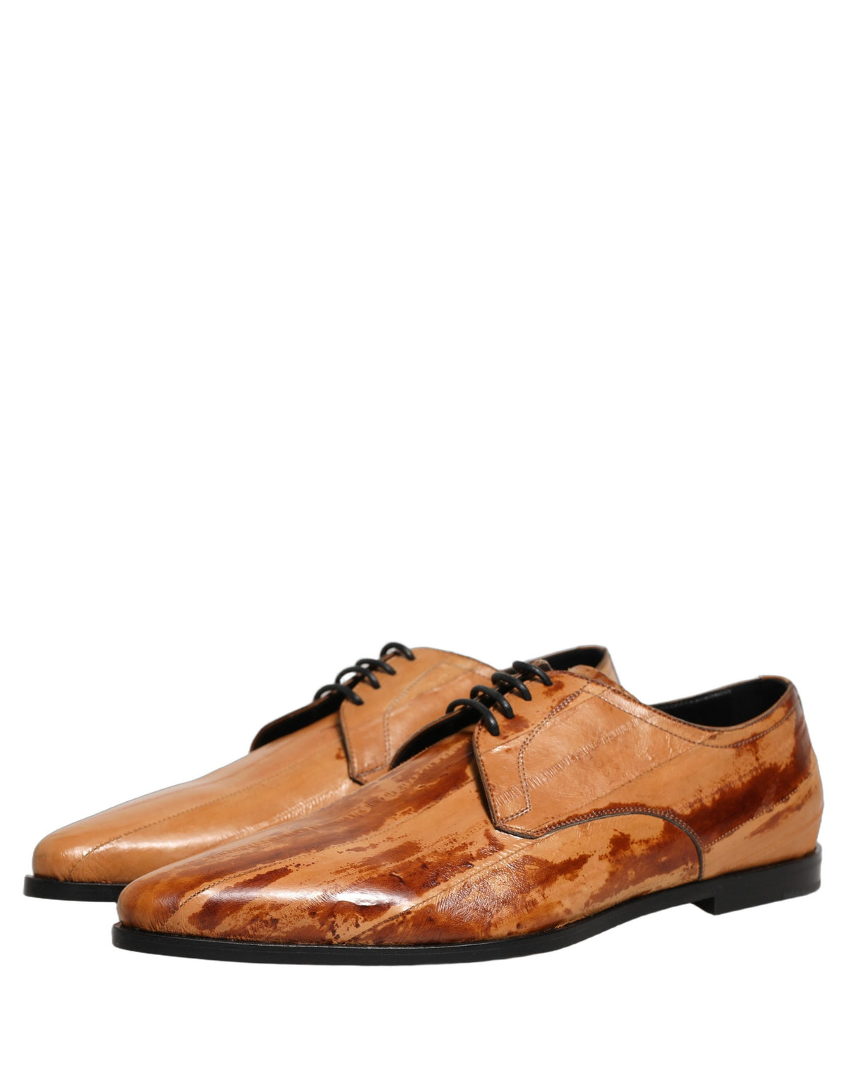 New Dolce & Gabbana Brown Leather Lace Up Men Derby Dress Shoes