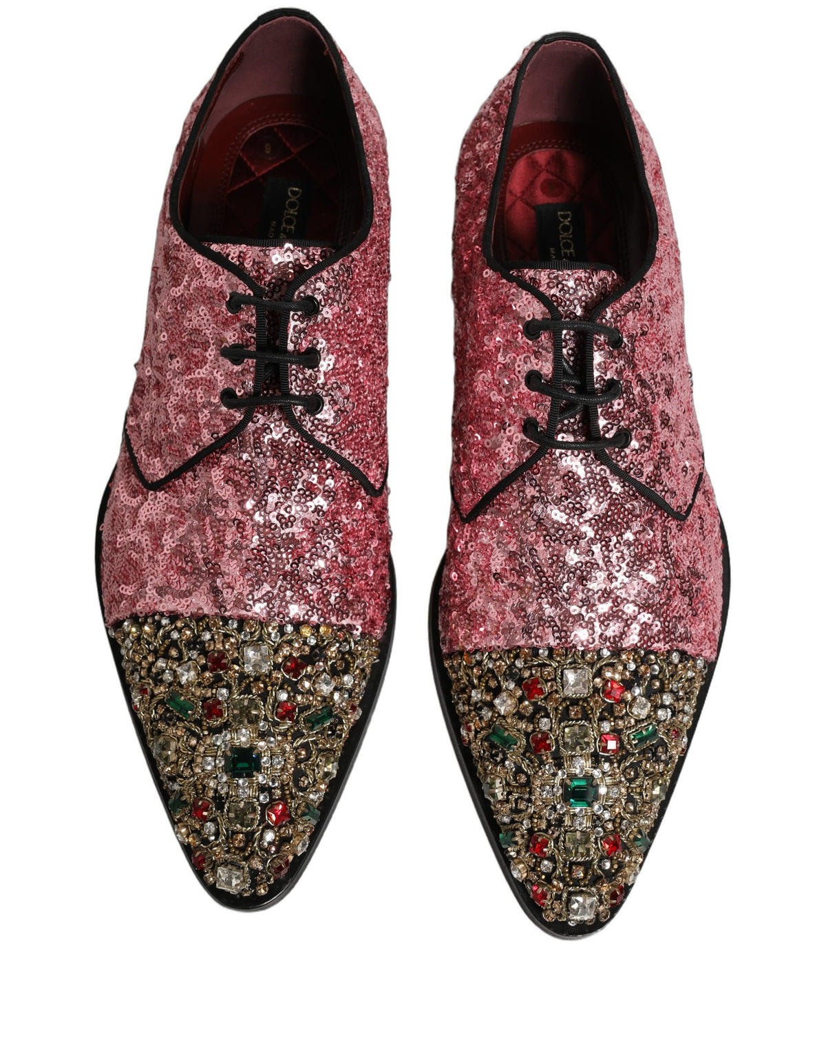 New Dolce & Gabbana Pink Sequin Embellished Men Derby Dress Shoes