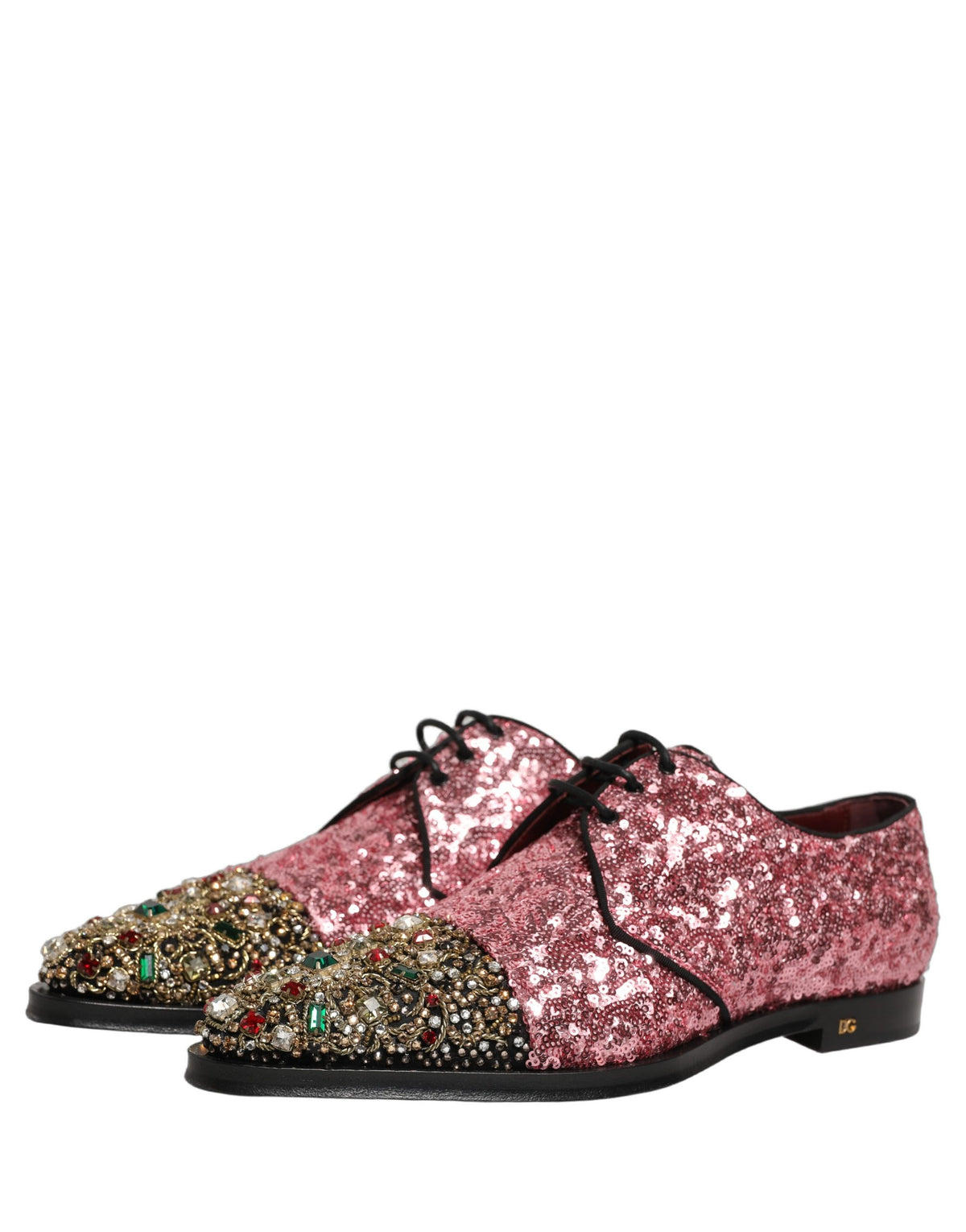 New Dolce & Gabbana Pink Sequin Embellished Men Derby Dress Shoes