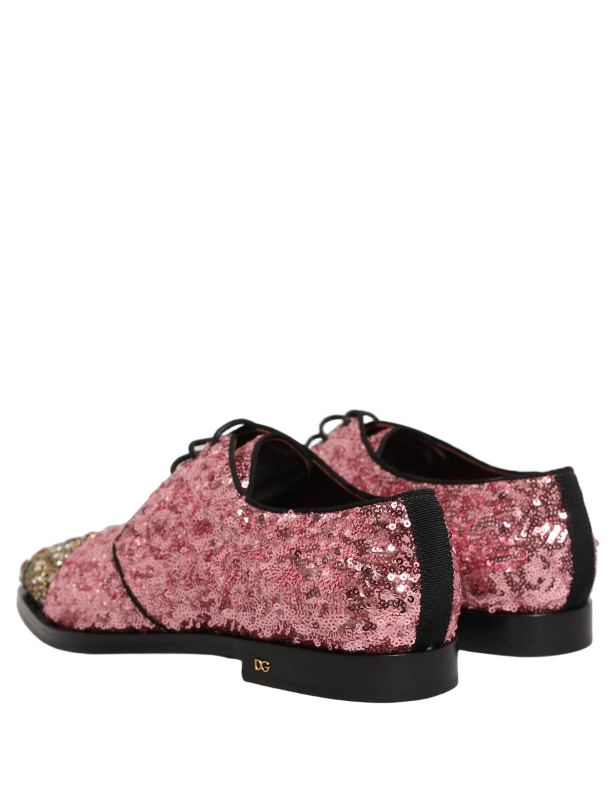 New Dolce & Gabbana Pink Sequin Embellished Men Derby Dress Shoes