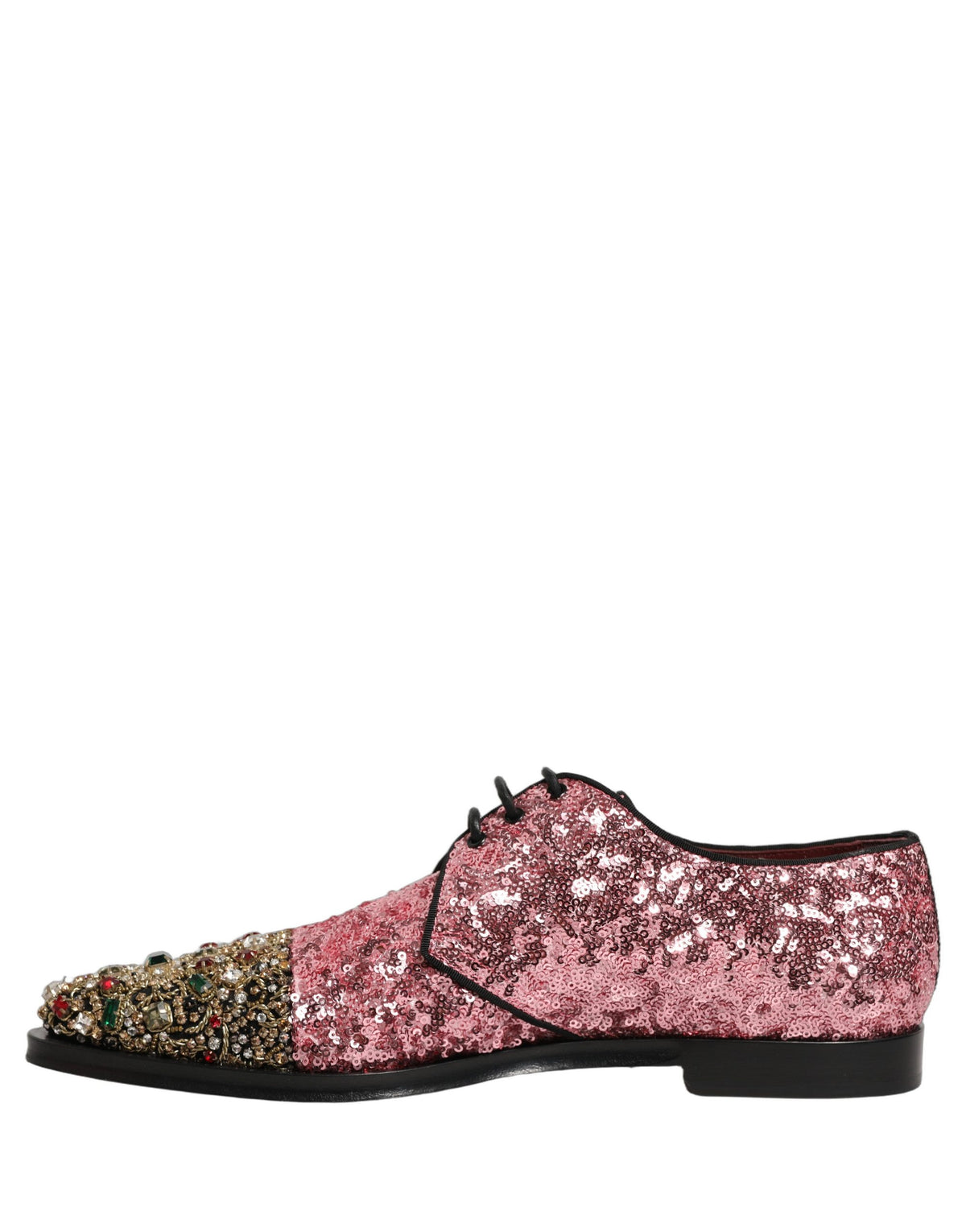 New Dolce & Gabbana Pink Sequin Embellished Men Derby Dress Shoes