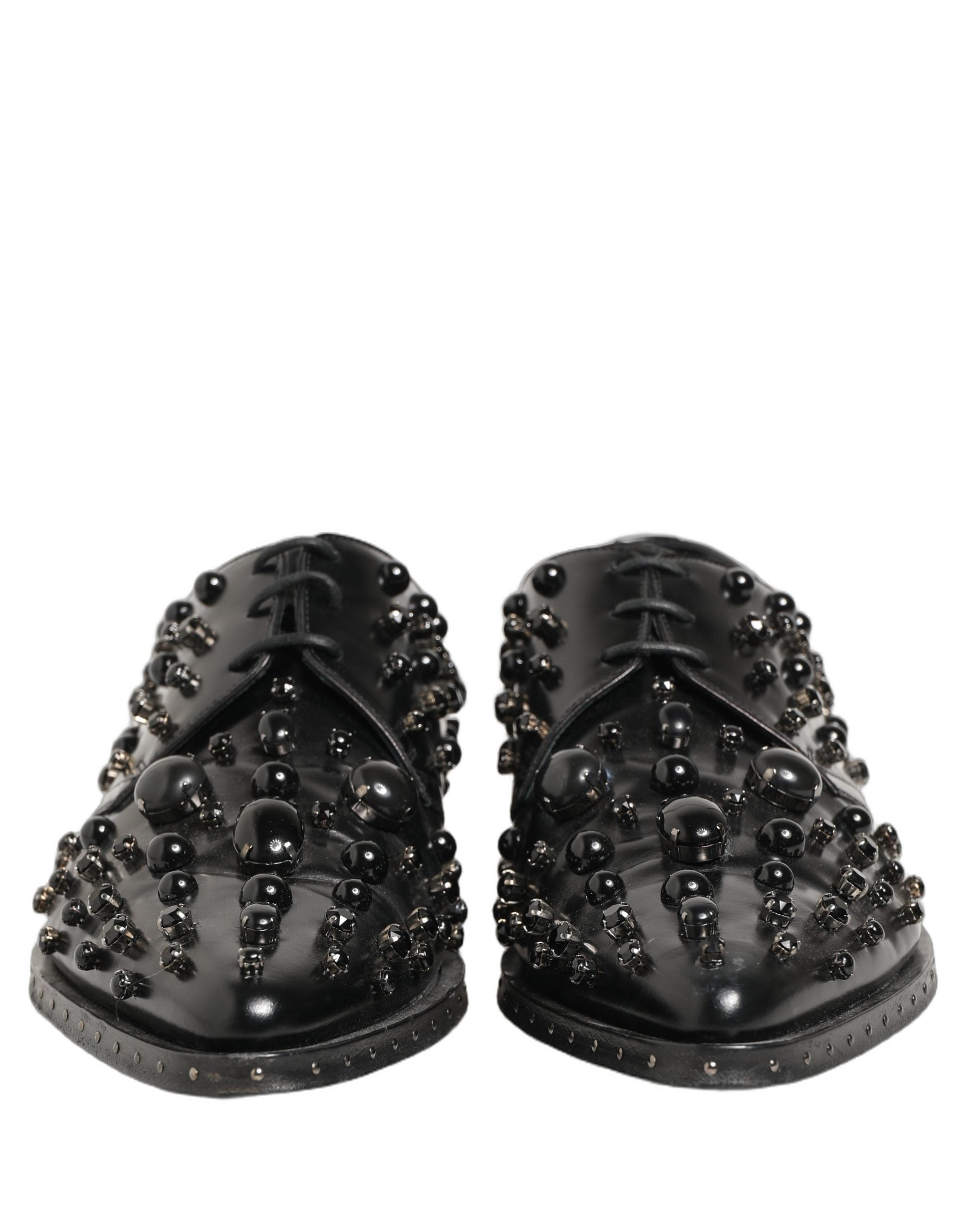 Dolce & Gabbana Black Leather Studded Men Formal Derby Shoes