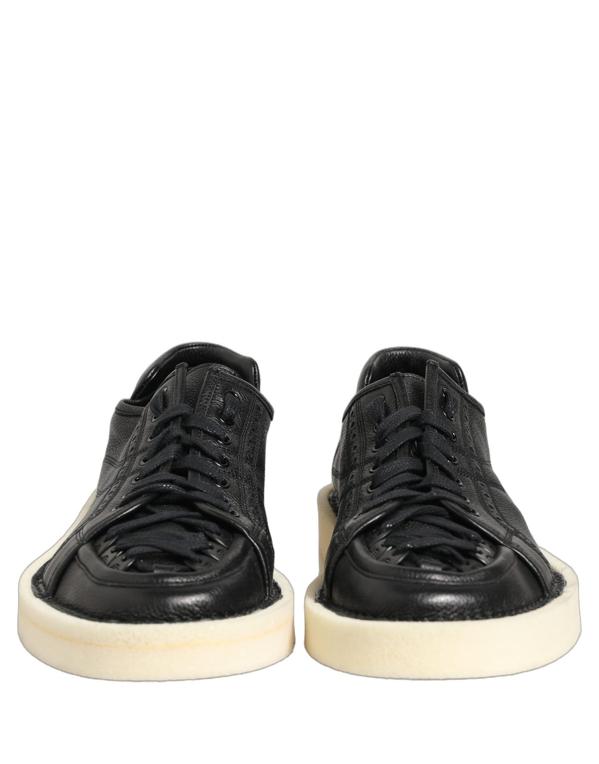 Dolce & Gabbana Black Leather Lace Up Low Top Sneakers Shoes