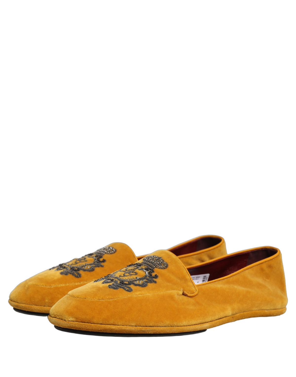 New Dolce & Gabbana Yellow Velvet Crown Embroidery Loafers Shoes