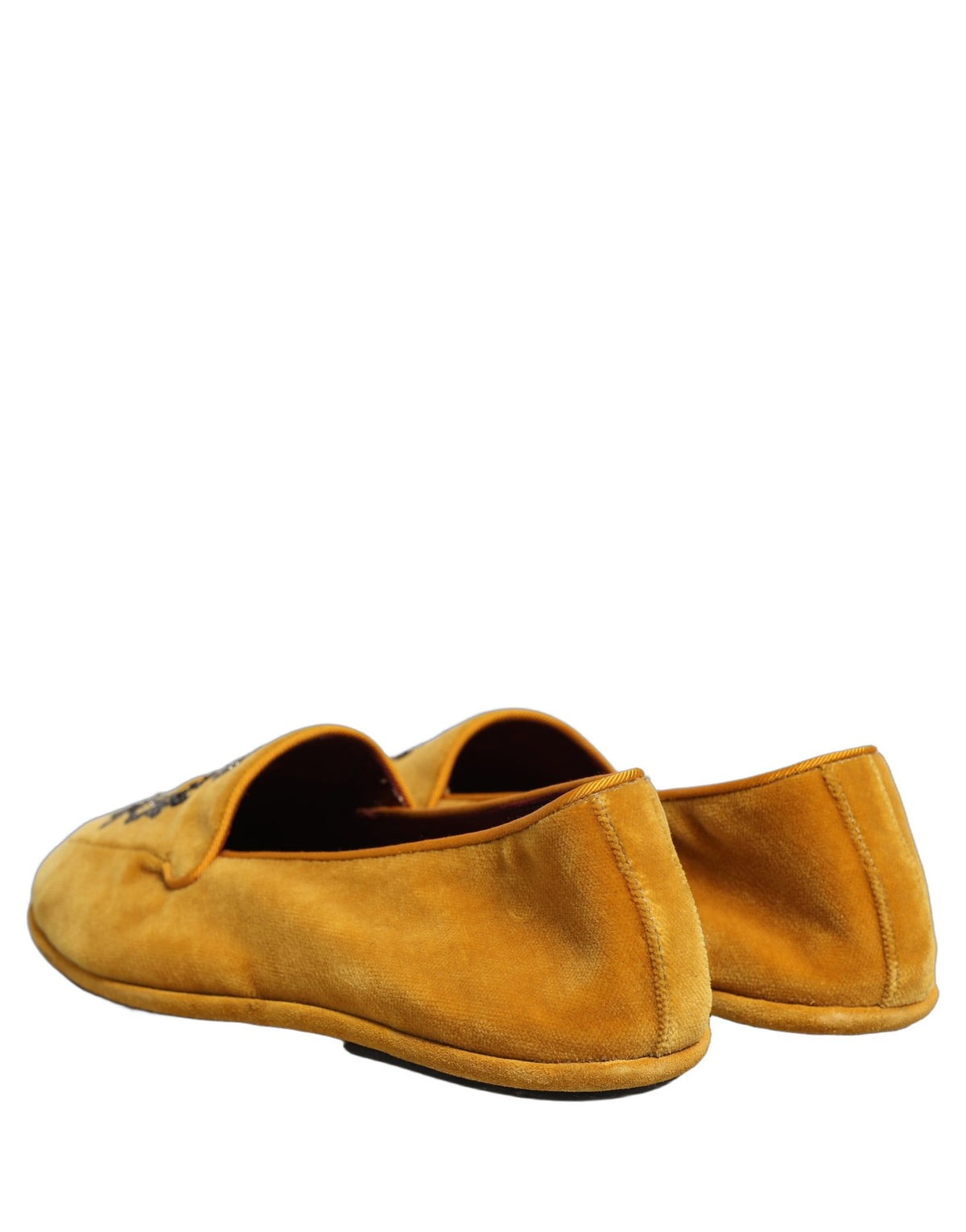 New Dolce & Gabbana Yellow Velvet Crown Embroidery Loafers Shoes