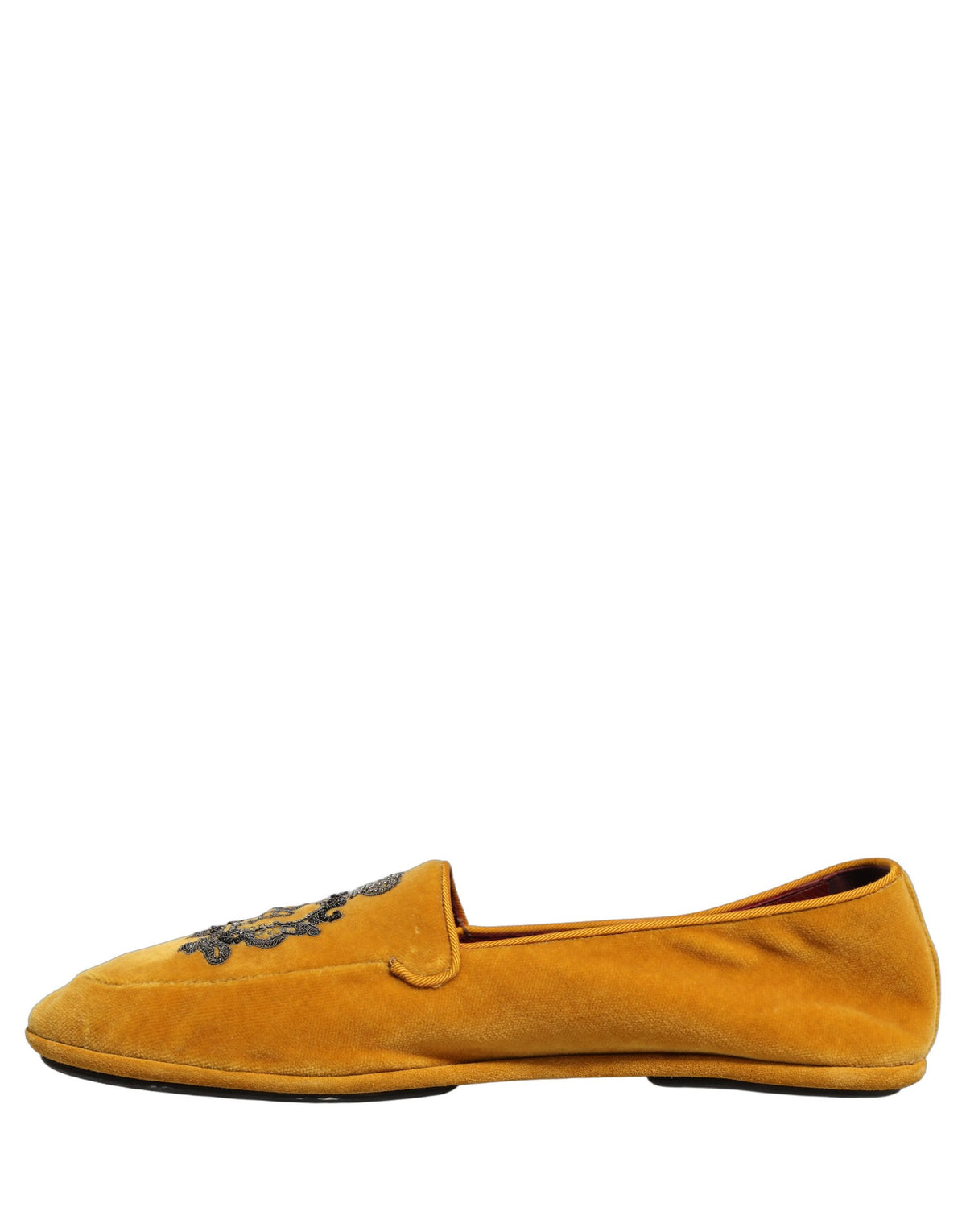 New Dolce & Gabbana Yellow Velvet Crown Embroidery Loafers Shoes