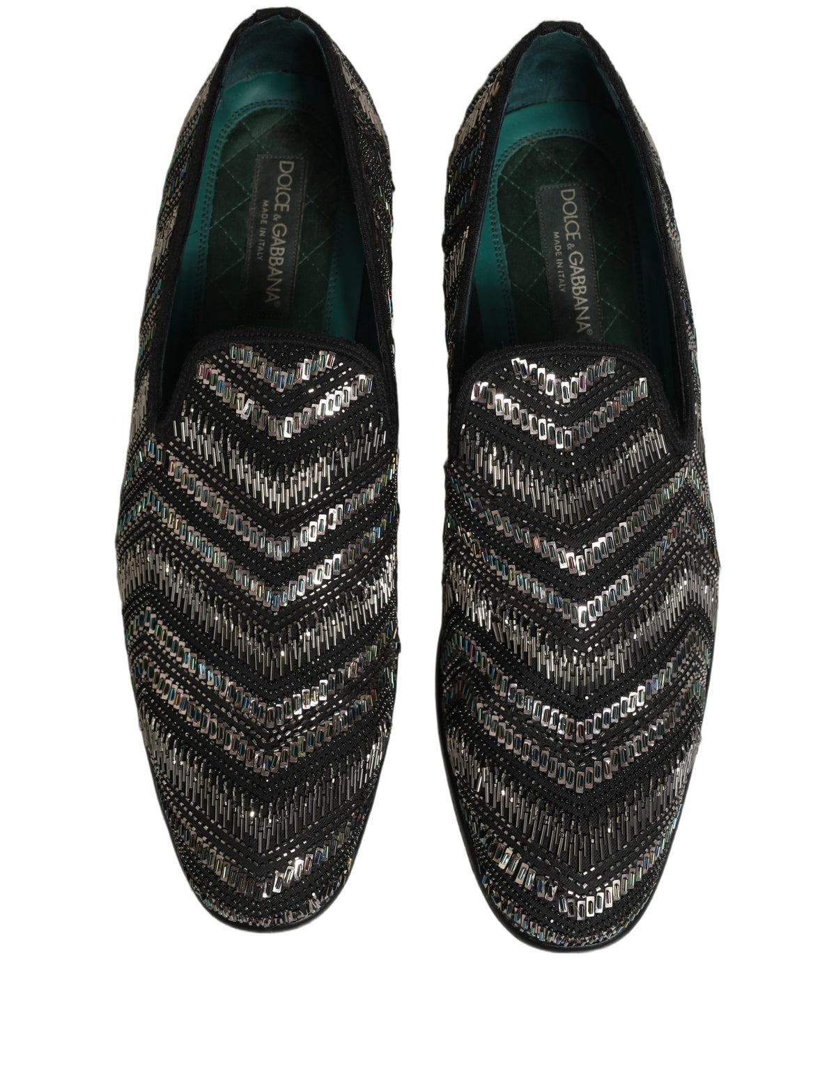New Dolce & Gabbana Black Silver Embellished Slip On Loafers Shoes