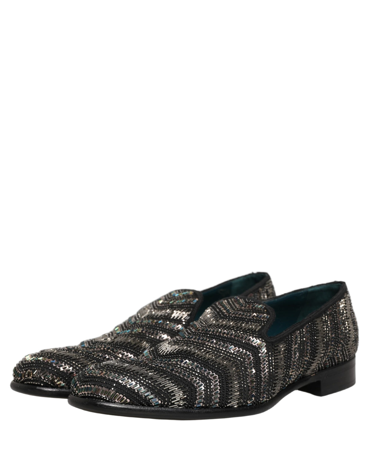 New Dolce & Gabbana Black Silver Embellished Slip On Loafers Shoes
